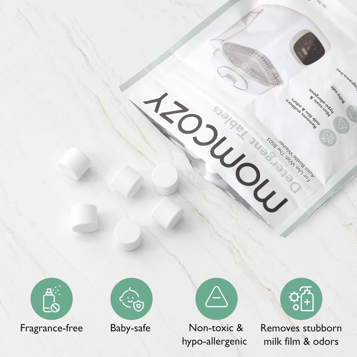 Momcozy Tabletas descalcificadoras oficiales de bloque de lavado oficiales para KleanPal Pro, 120 tabletas