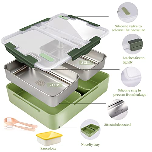 Fiambrera de acero inoxidable (grande), contenedores de almuerzo-verde