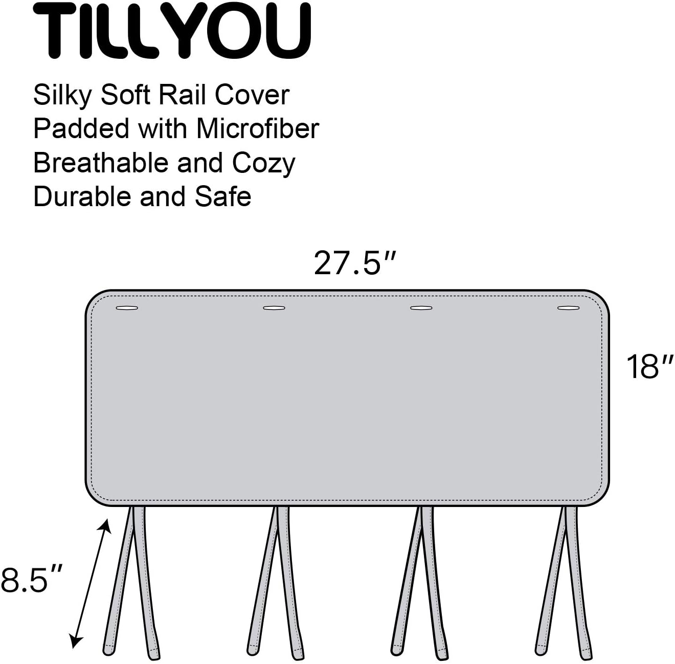 Tillyou- Cobertores para rieles laterales de cuna, reversible Gris/blanco