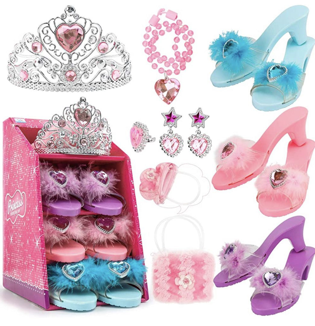 Jaolex Juego de pares de zapatos de princesa con corona de tiara