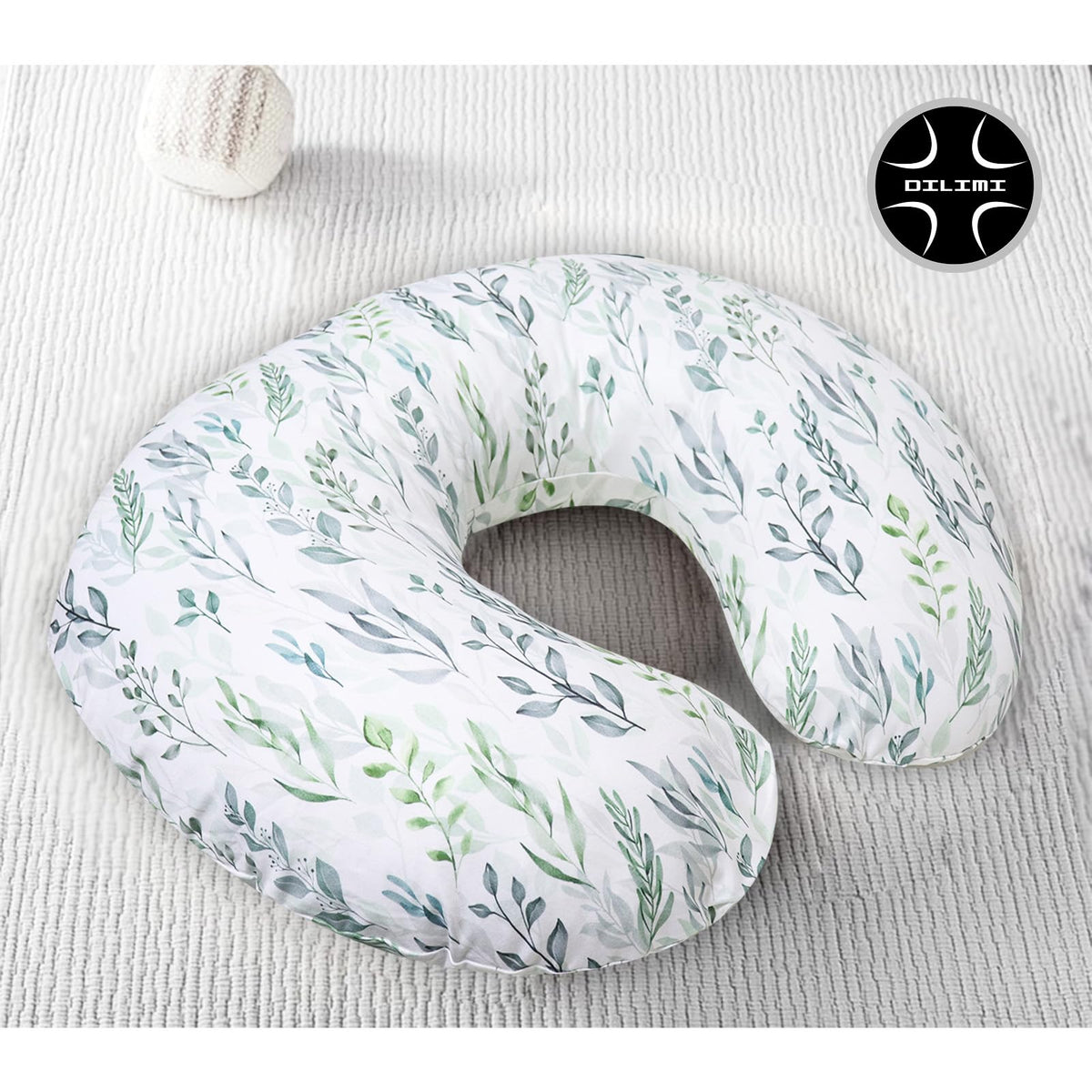 Almohada de lactancia estampado de hojas verdes, algodón muselina