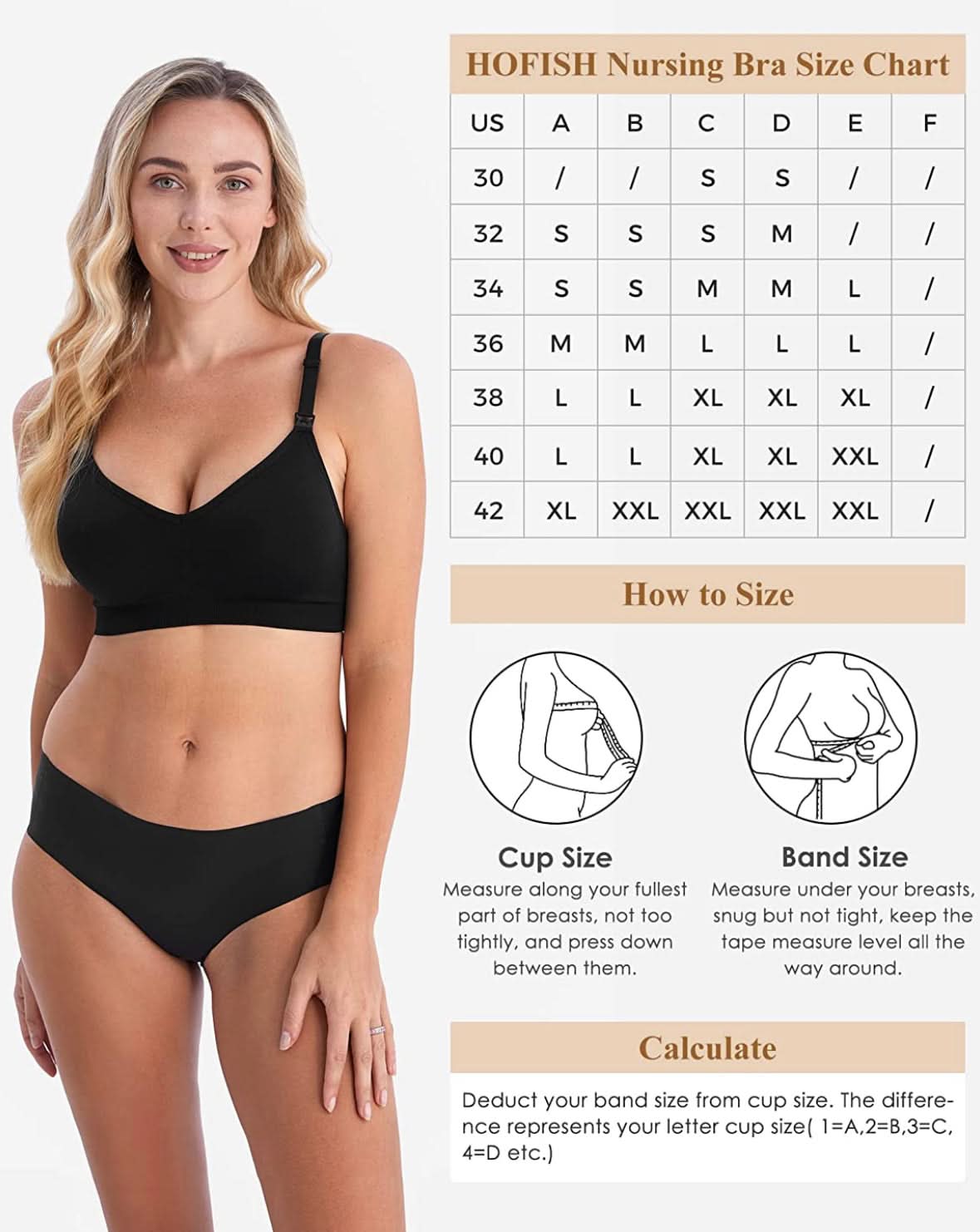 HOFISH-Brasier maternidad beige claro, Talla L