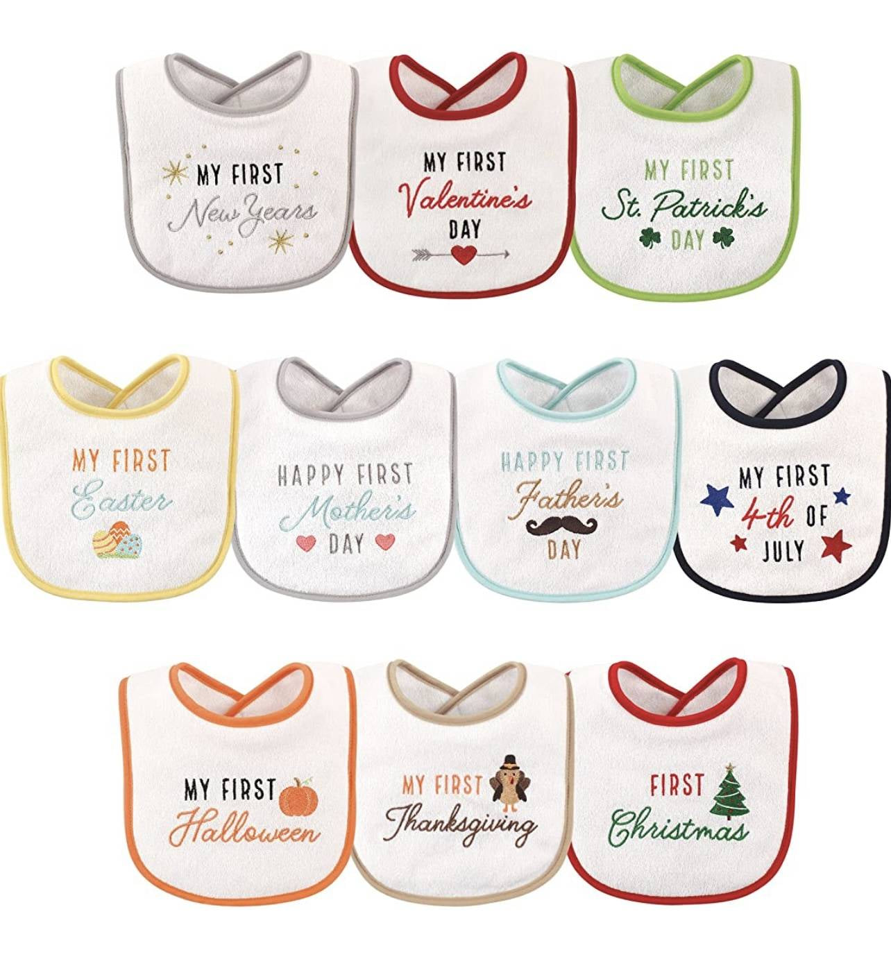 Hudson Baby - Baberos unisex días festivos, paquete de 10, talla única