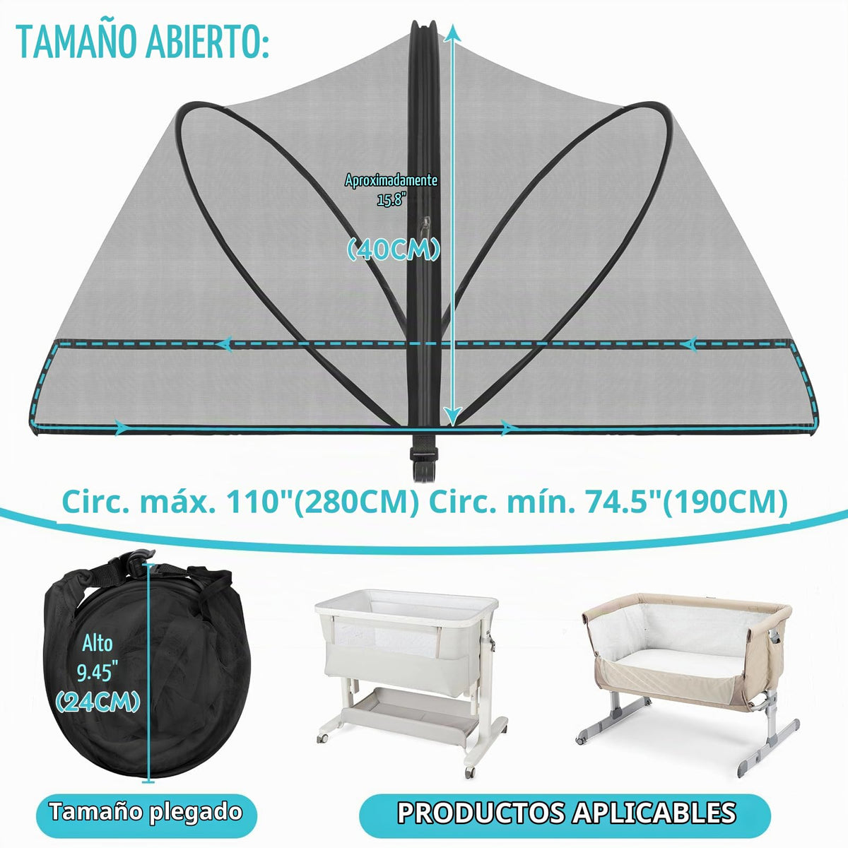 Mosquitera para moisés, toldo de malla transpirable con cremallera de 2 vías