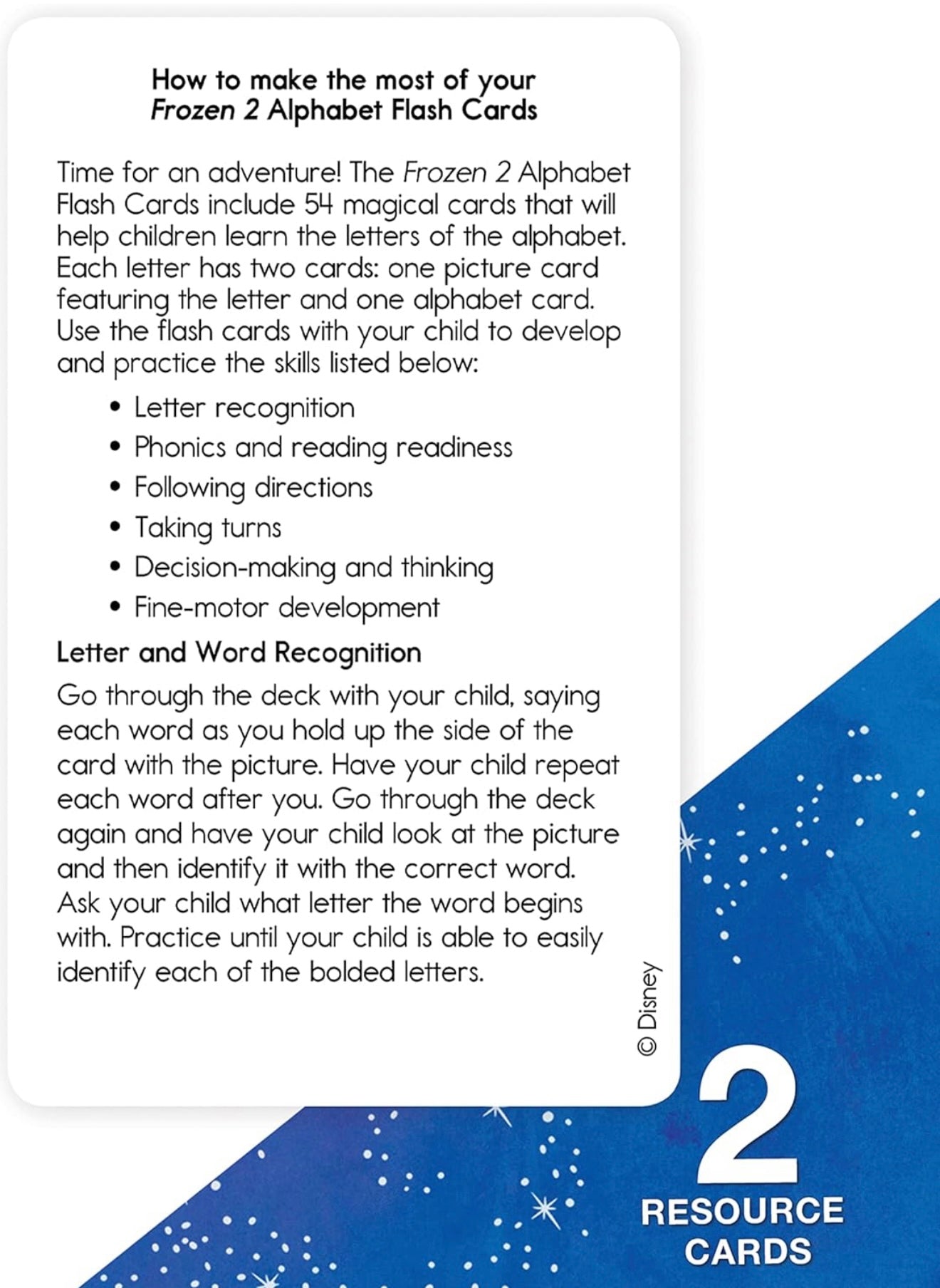 Tarjetas didácticas del alfabeto de Frozen 2 de Disney