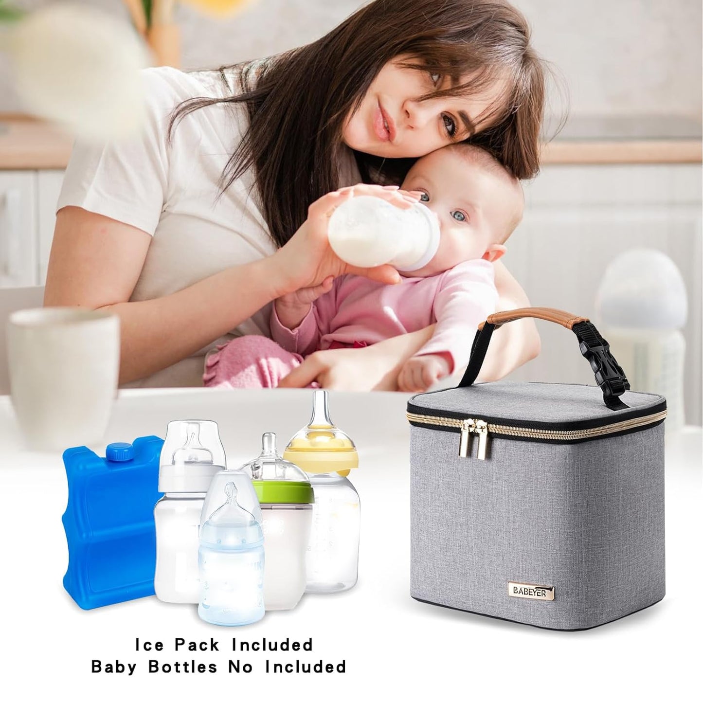Babeyer bolsa enfriadora de leche materna con bolsa de hielo para 4