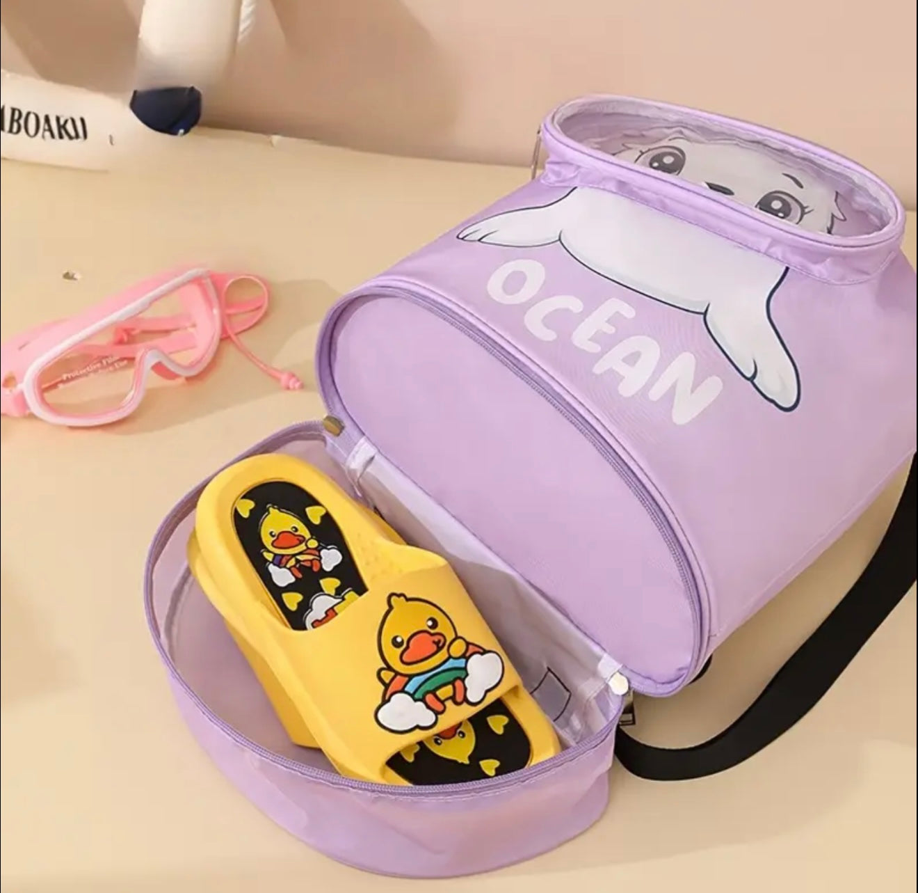 Bolsa de natación de gran capacidad con separación húmedo/seca, celeste