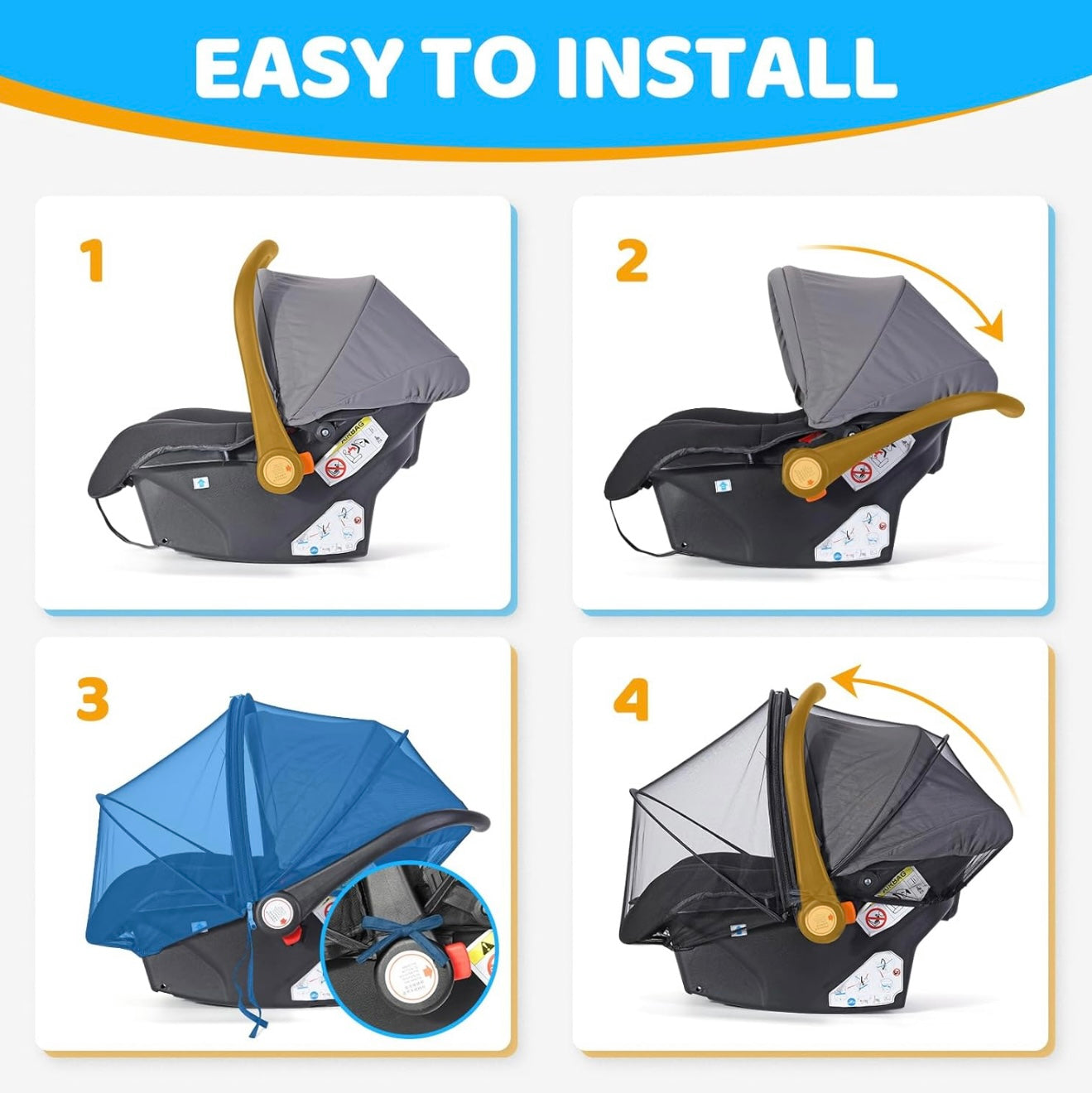 Orzbow Mosquitera para asientos de automóvil de bebé, universal y transpirable