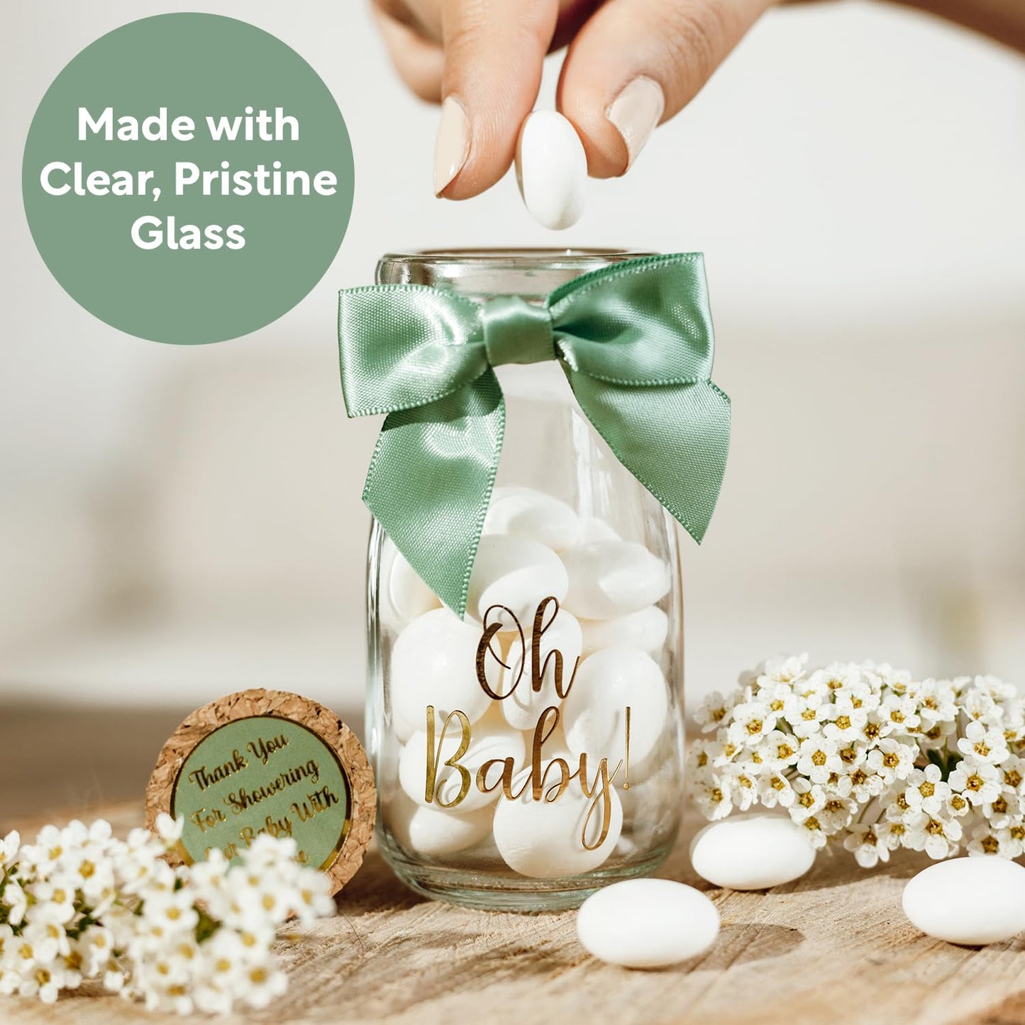 Ethisa Paquete de 24 botellas de vidrio de leche vintage Oh Baby Woodland con cintas y calcomanías