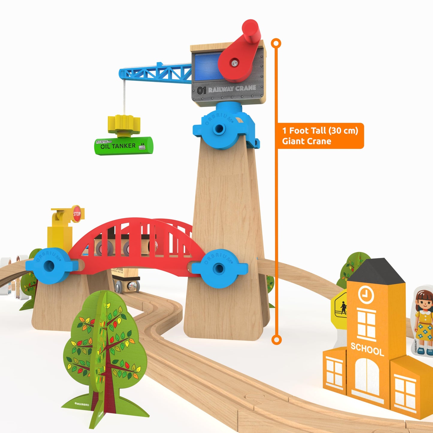Conjunto de tren de madera de 65 piezas