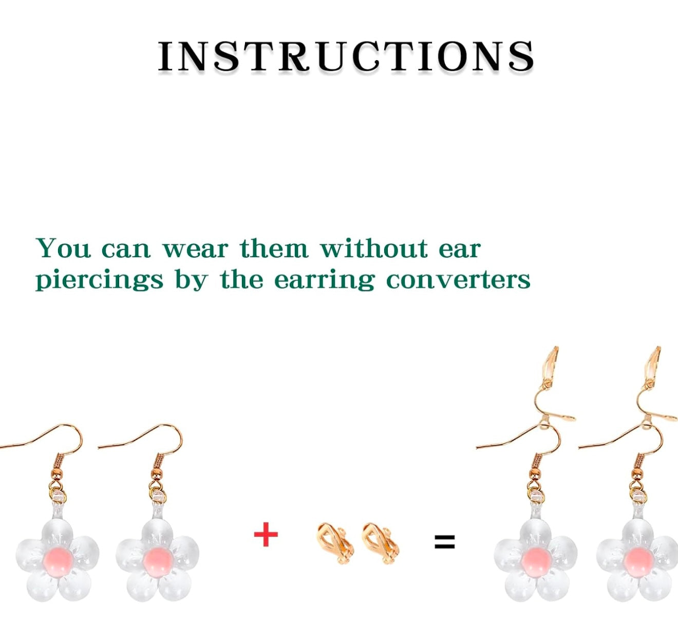 Pinza para el pelo con lazo rosa grande, collar de flores y pendientes (Sin peluca)