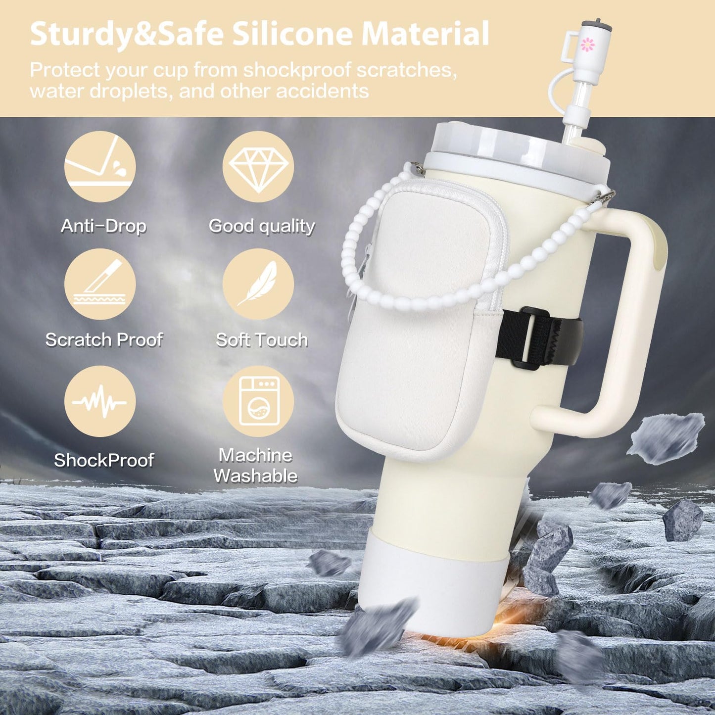 Funda con pajita para accesorios de la Copa Stanley, Blanco