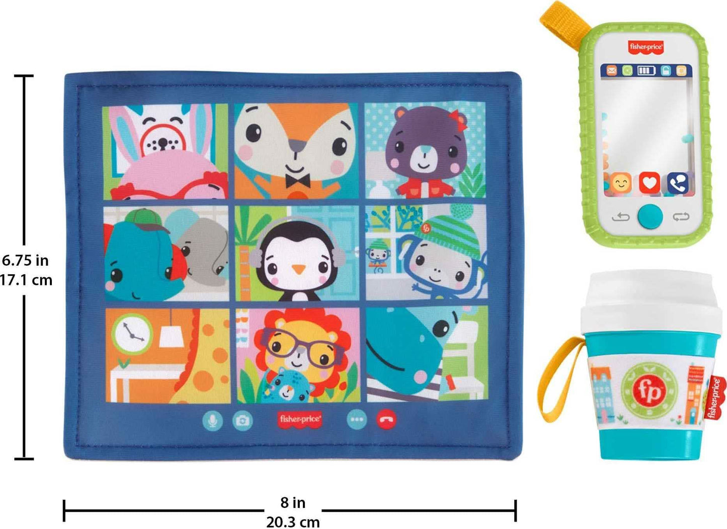 Fisher-Price Juego de regalo para trabajar desde casa, 3 juguetes para llevar y mordedor