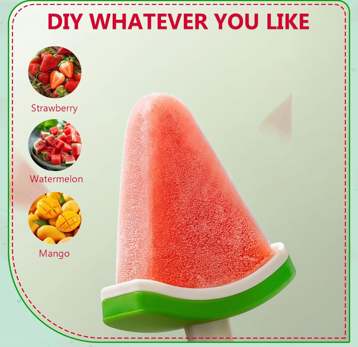 Moldes de paletas en forma de sandía para niños, 4 cavidades sin BPA, reutilizables