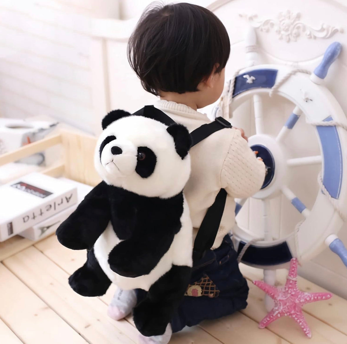 Mochila grande para niños Panda Furry 14.9 pulgadas
