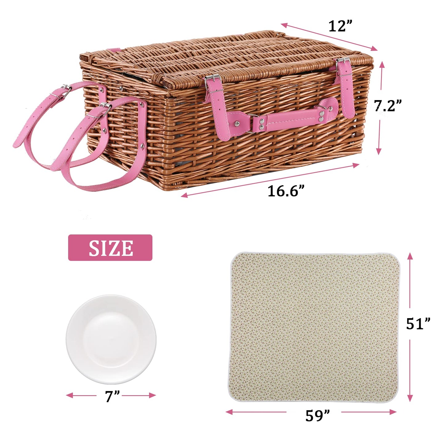 Cesta de picnic de mimbre para 4 personas con manta de picnic impermeable y refrigerador aislado