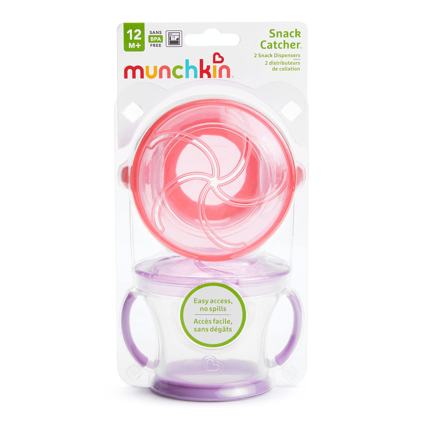Contenedor de snack Munchkin, paquete de 2 unidades, color morado/rosa