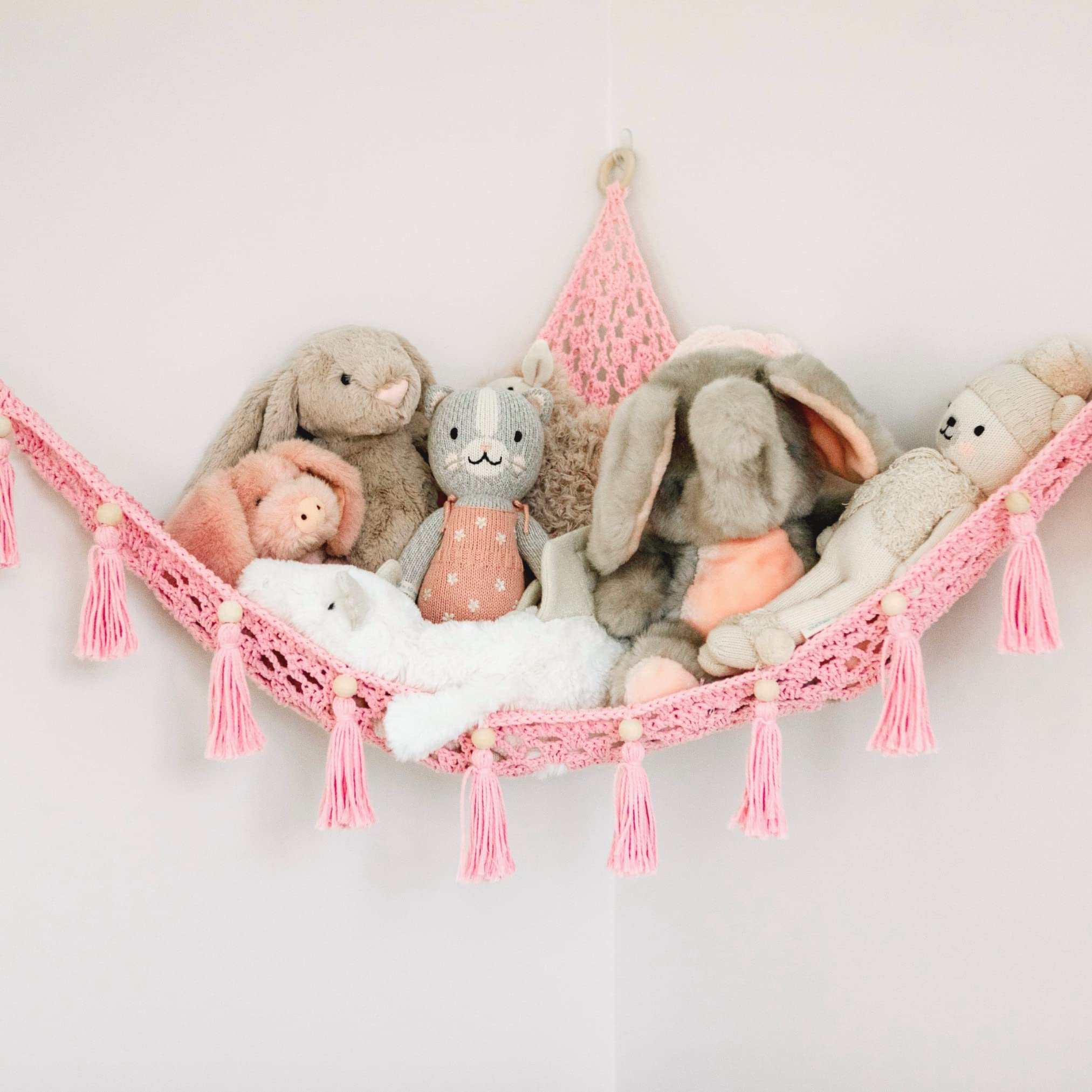 Lilly's Love Amaca A Rete Per Peluche, Grande Organizer Da Appendere, 152x152x170 Cm, Colore Rosa, Resistente E Facile Da Montare - 2
