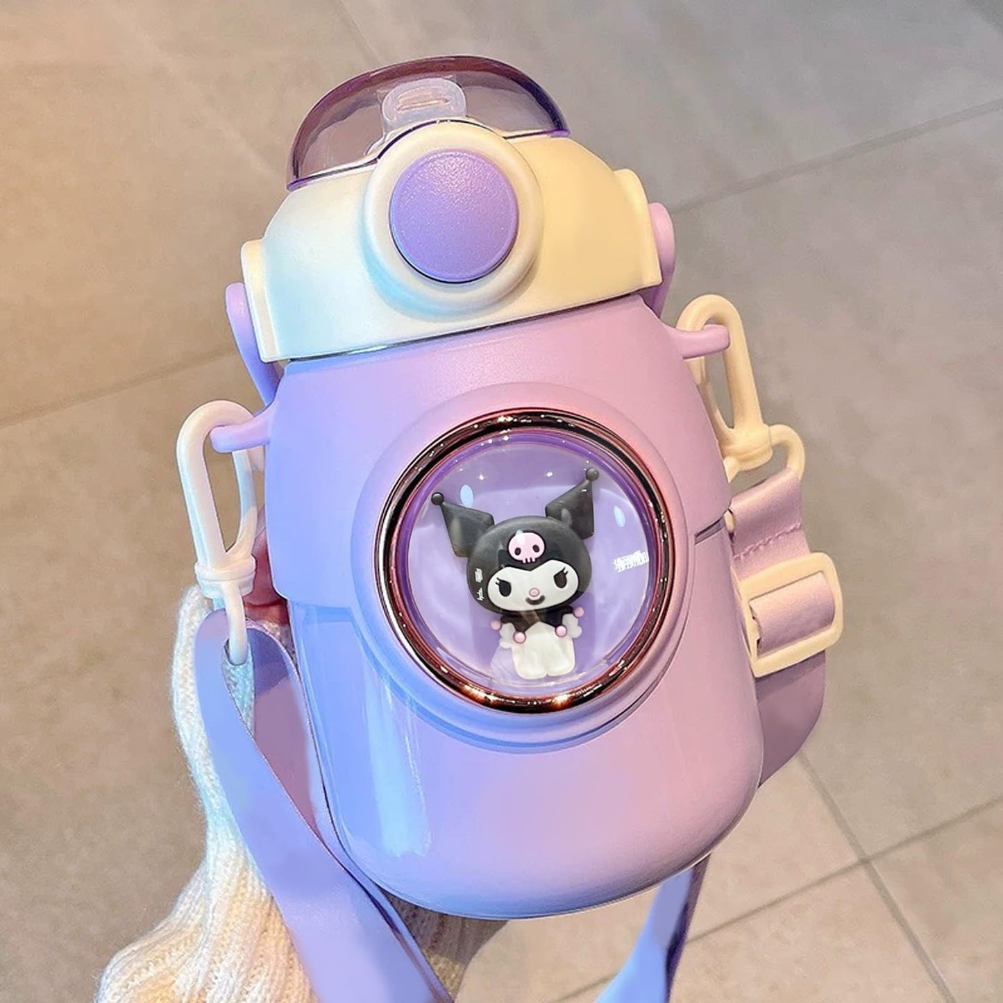Botella de agua kawaii para agua caliente o fría, morada