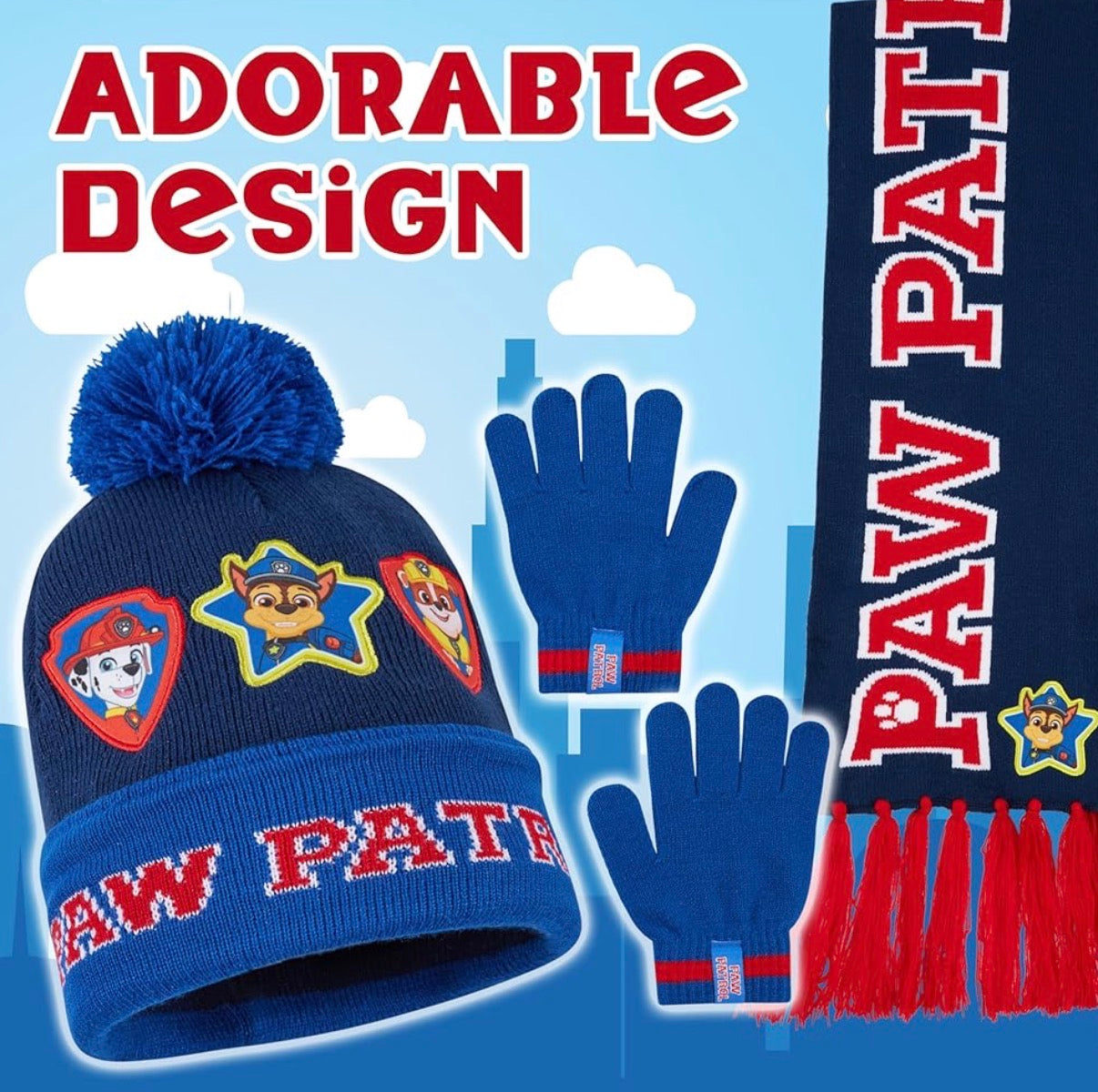 Paw Patrol Boys Beanie Gloves Scarf Set Winter Accessories Set - Gifts for Kids