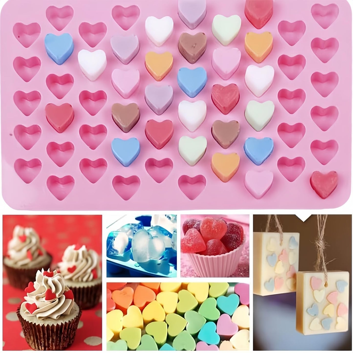 Molde de gomitas para niños, incluye mini dinosaurio, oso, corazones y mini dona. 201 cavidades, 3 goteros. 4 unidades