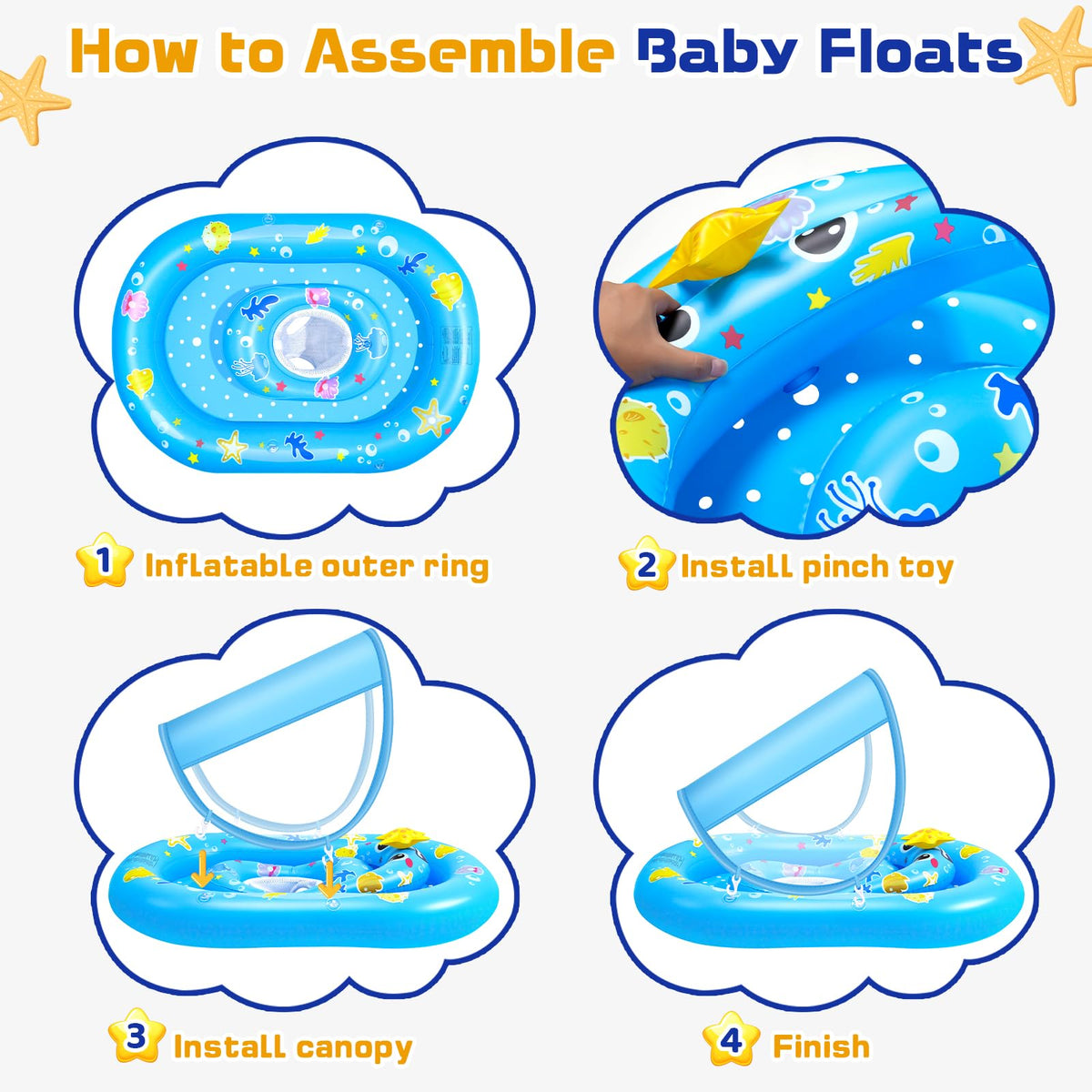 Flotador inflable de piscina para niños con protector solar UPF50+, 6-36 meses