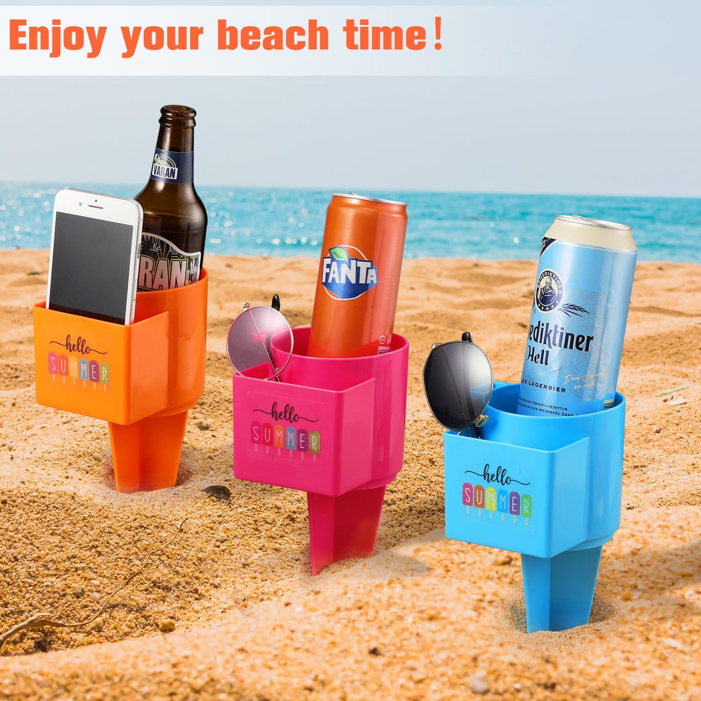 Portavasos de playa con bolsillo, portavasos de arena para playa, multifuncional, 9 Uds