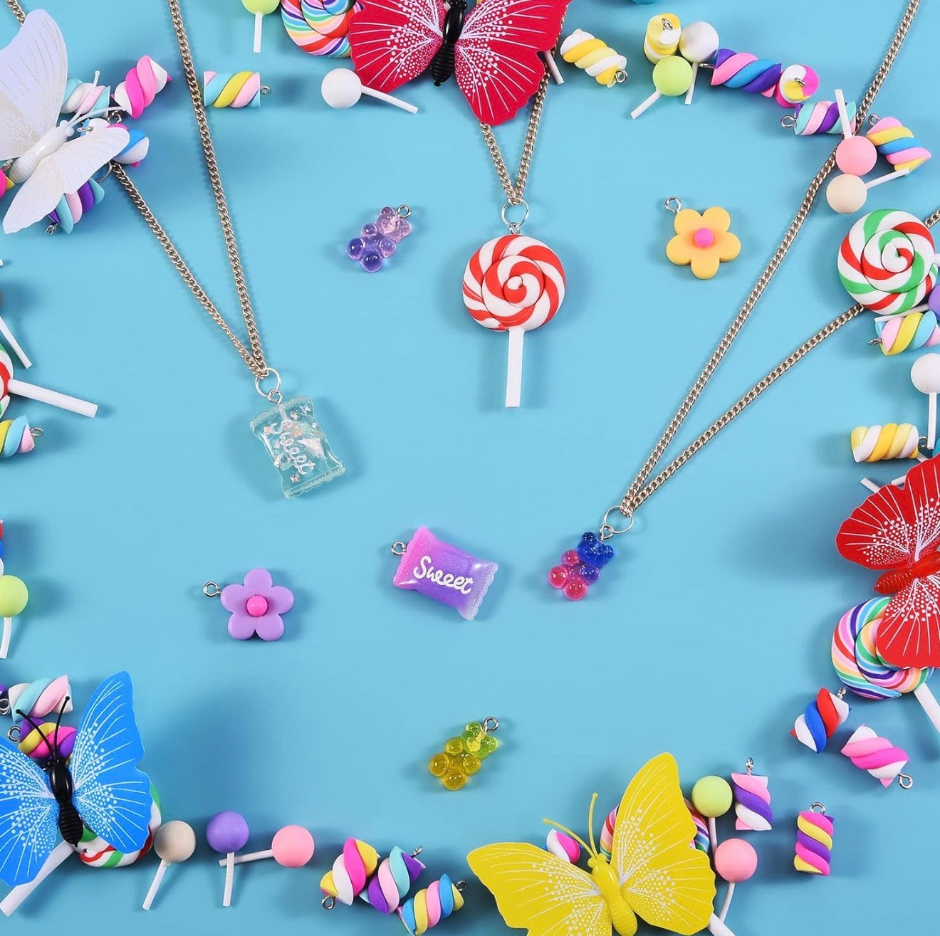 80 colgantes con forma de piruleta, dijes de ositos de goma, dijes de caramelos coloridos