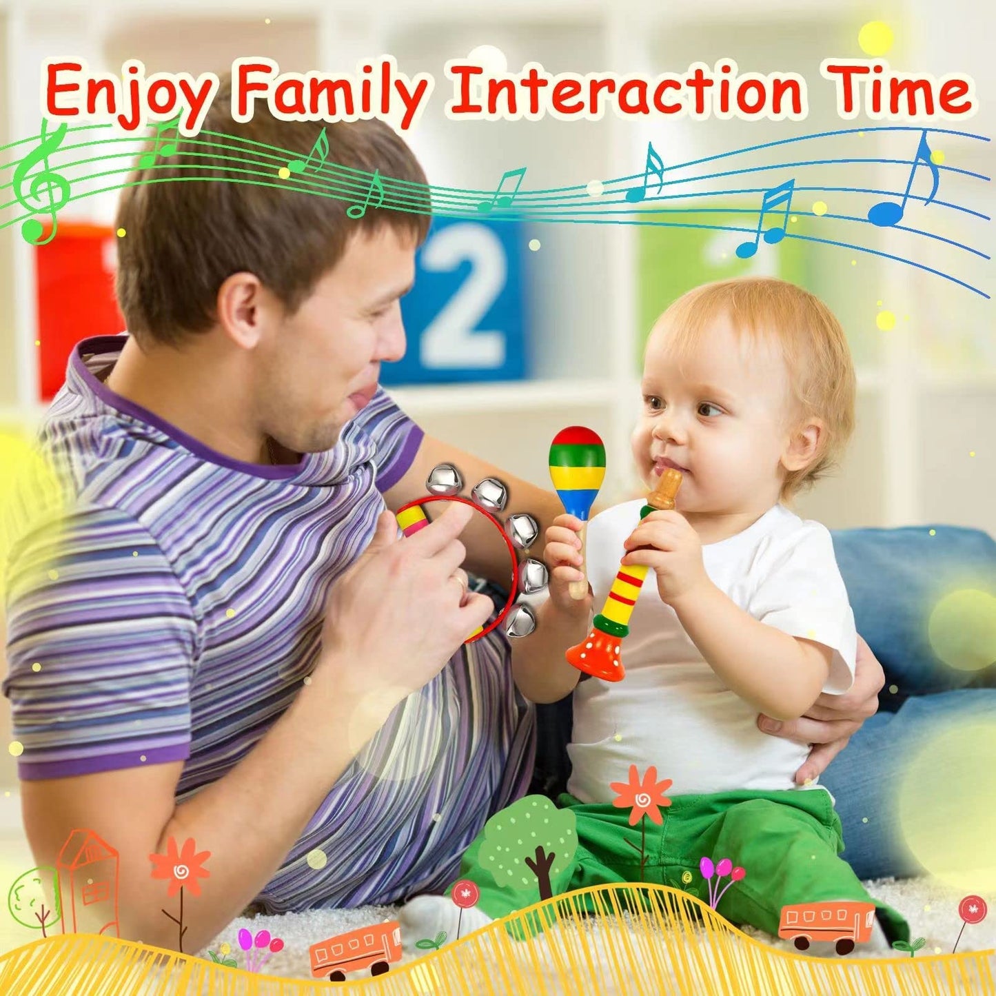 Set de instrumentos musicales de madera para niños pequeños