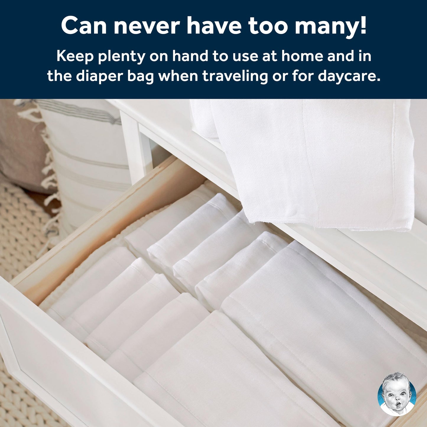 Pañal preplegado Birdseye de 10 unidades con almohadilla, color blanco