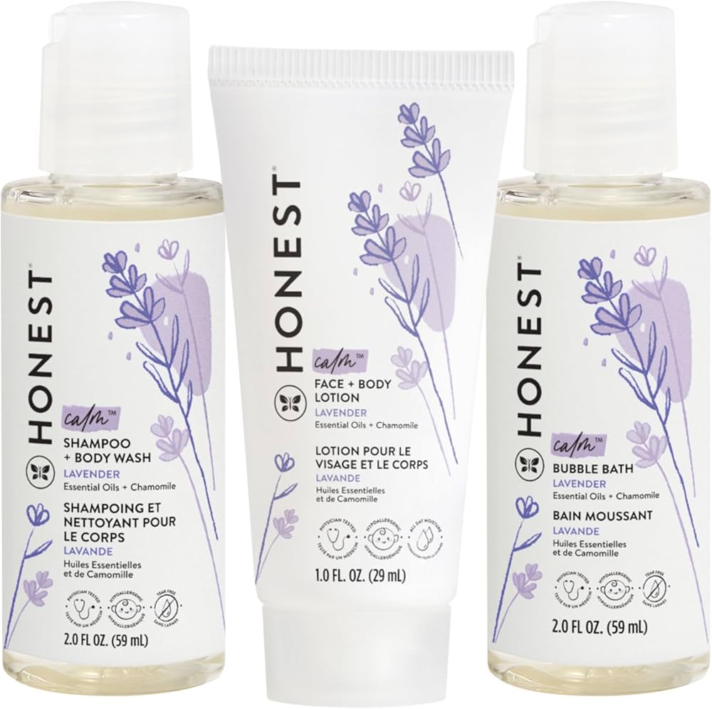 The Honest Company Babe's Mini Must Haves - Set de regalo | Esenciales hipoalergénicos para el baño de lavanda