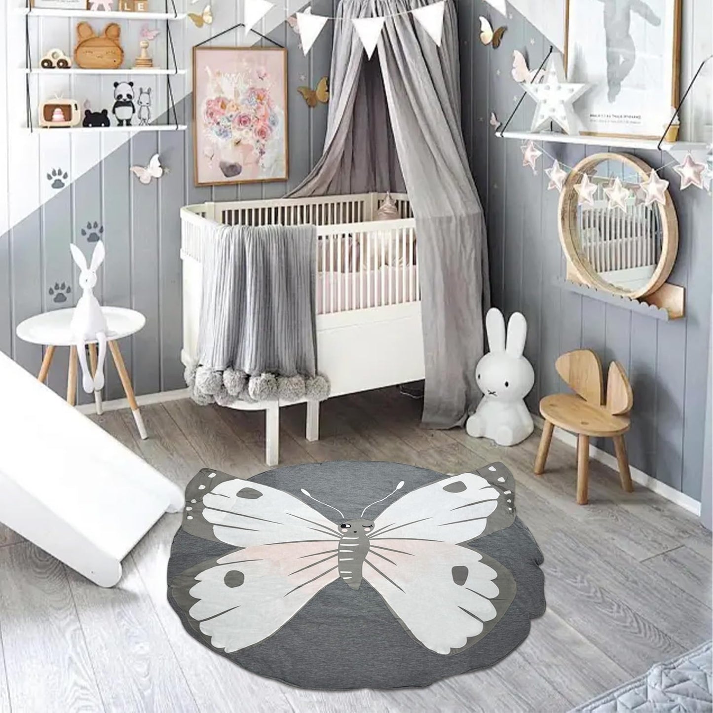 ABREEZE - Tapete de juego redondo con diseño de mariposa