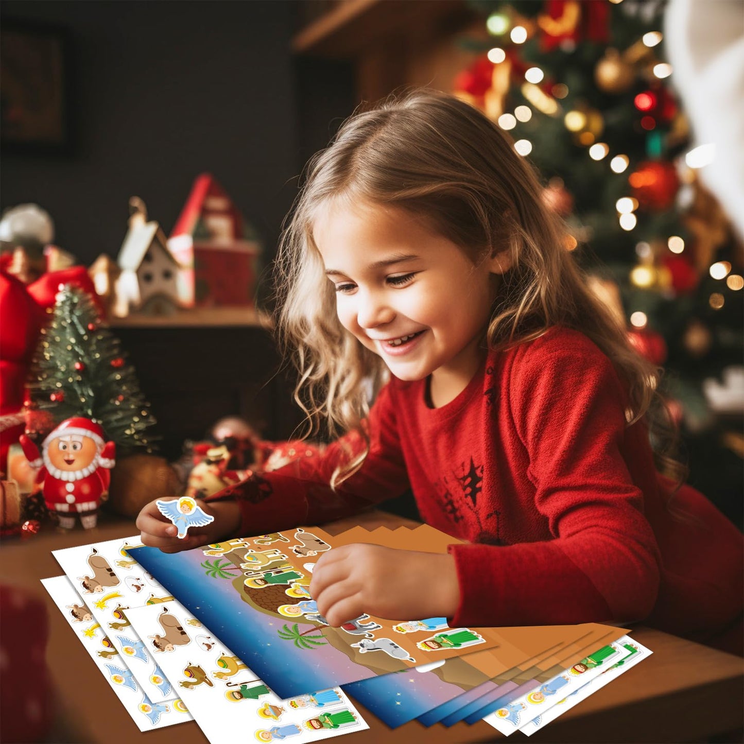 24 hojas de calcomanías de Navidad con texto en inglés «Make a Nativity»