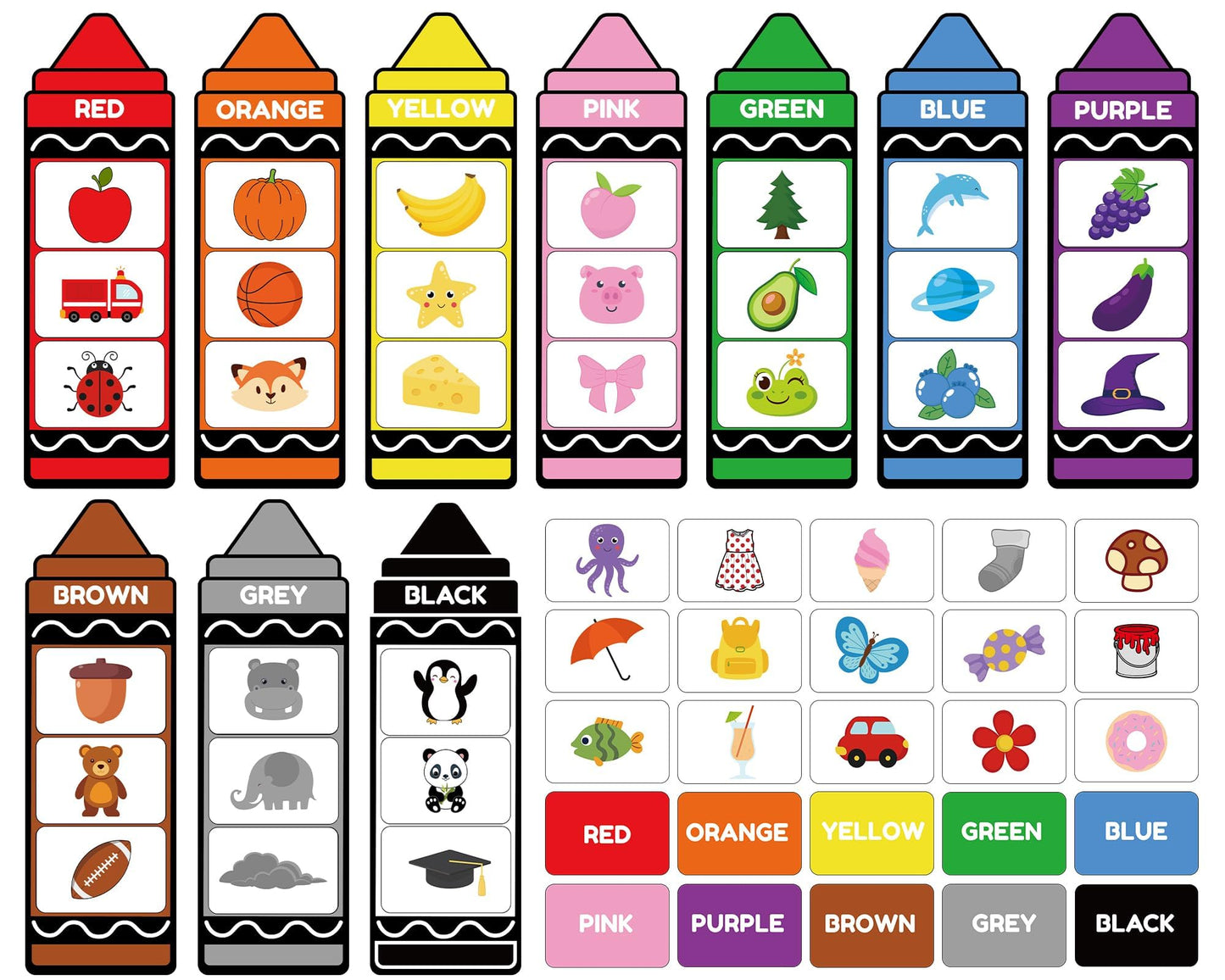 Juego de 55 piezas de clasificación de colores de crayón para colorear