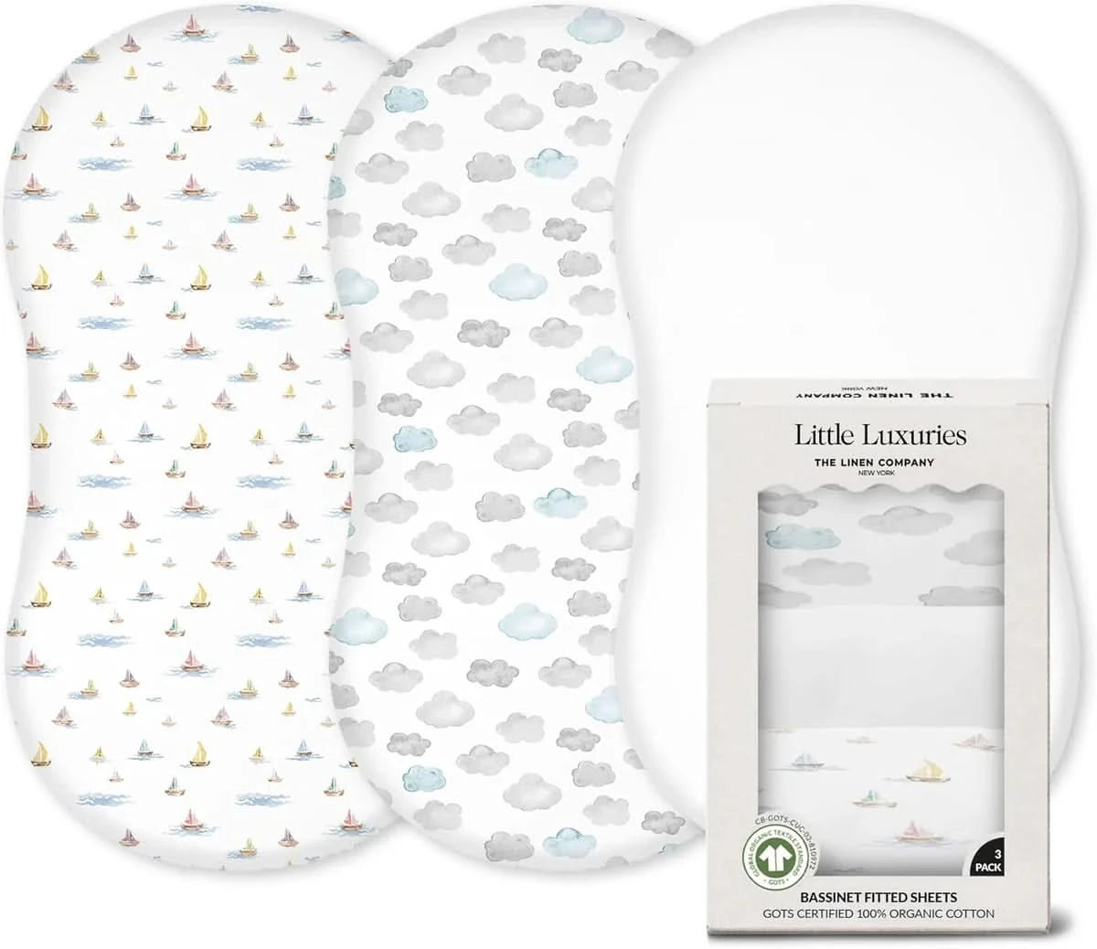 100% ORGANIC BASSINET FITTED SHEETS (3-PACK)
