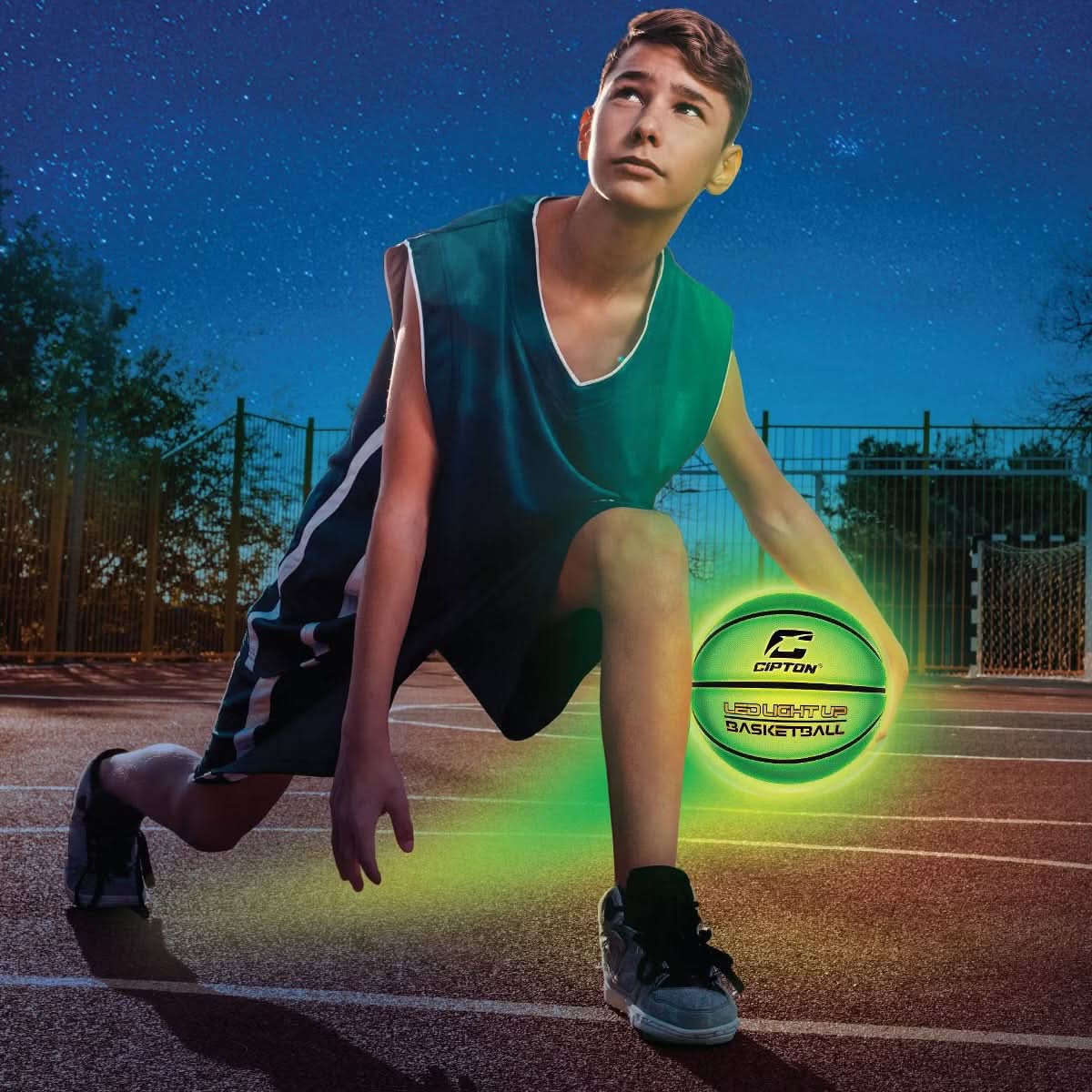 Balón de baloncesto recargable con LED CIPTON: 29,5 pulgadas, verde