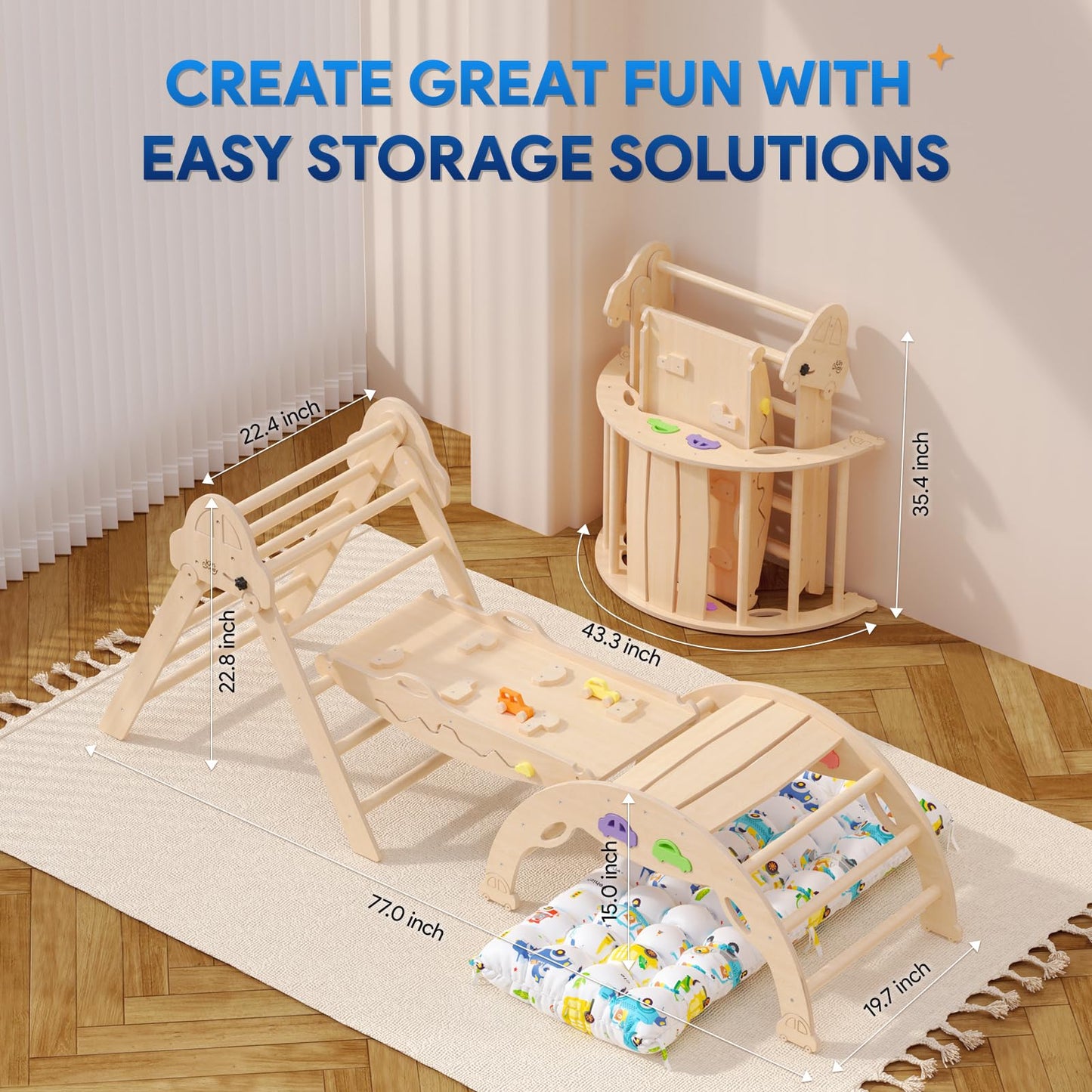 Conjunto de Triángulo Pikler con Cojín 9 en 1 Plegable Juguetes de Escalada Montessori