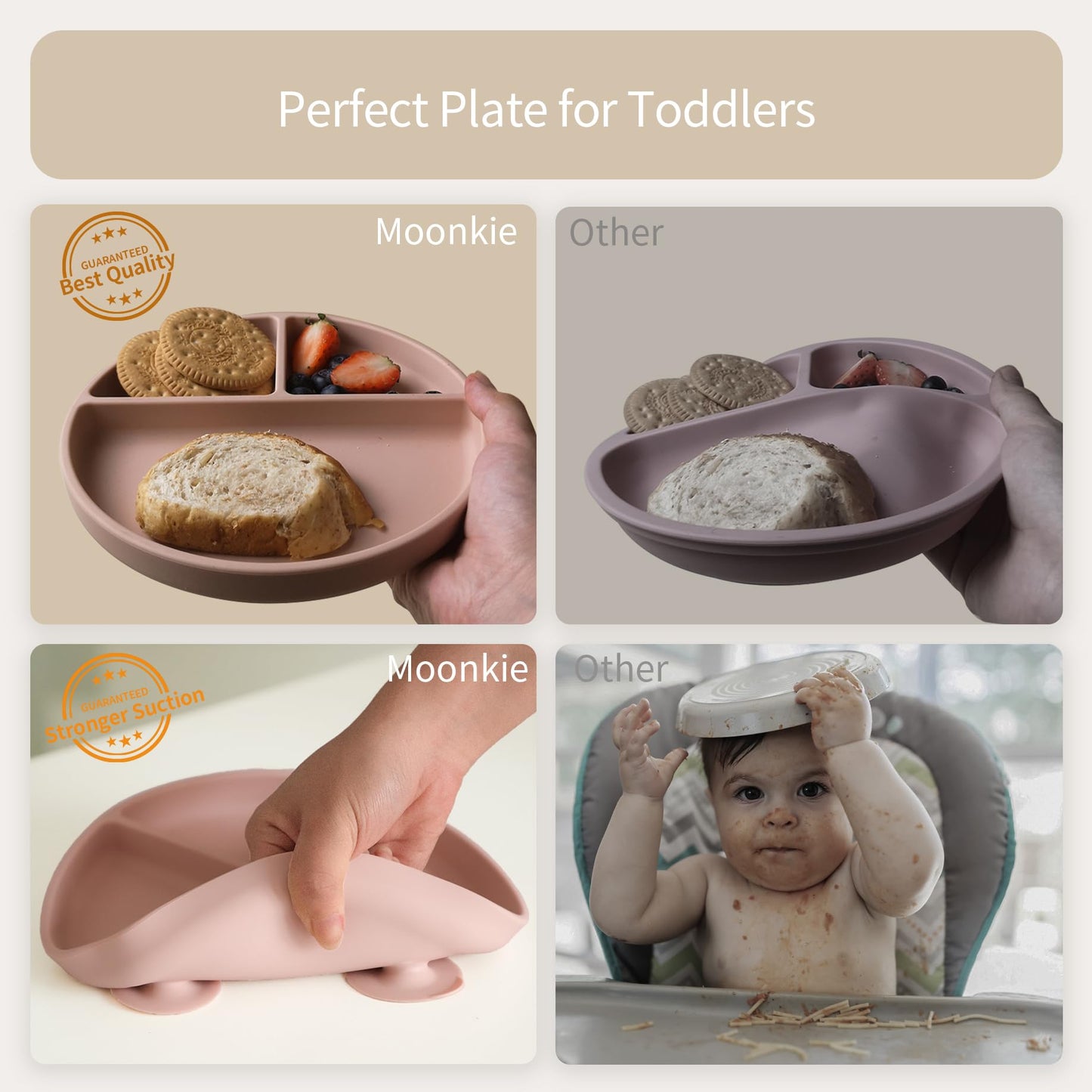 Platos con ventosa para bebés Moonkie | 100 % silicona sin BPA