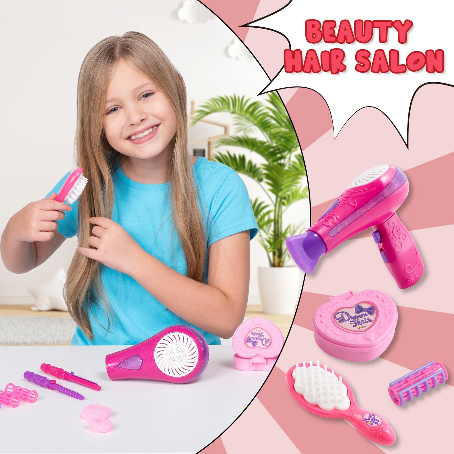 JOYIN Juego de Salón de Belleza para Niñas de 17 Piezas
