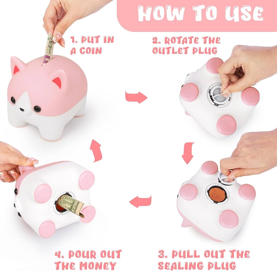 Hucha Corgi para niños, caja de ahorro de dinero para perros, gris