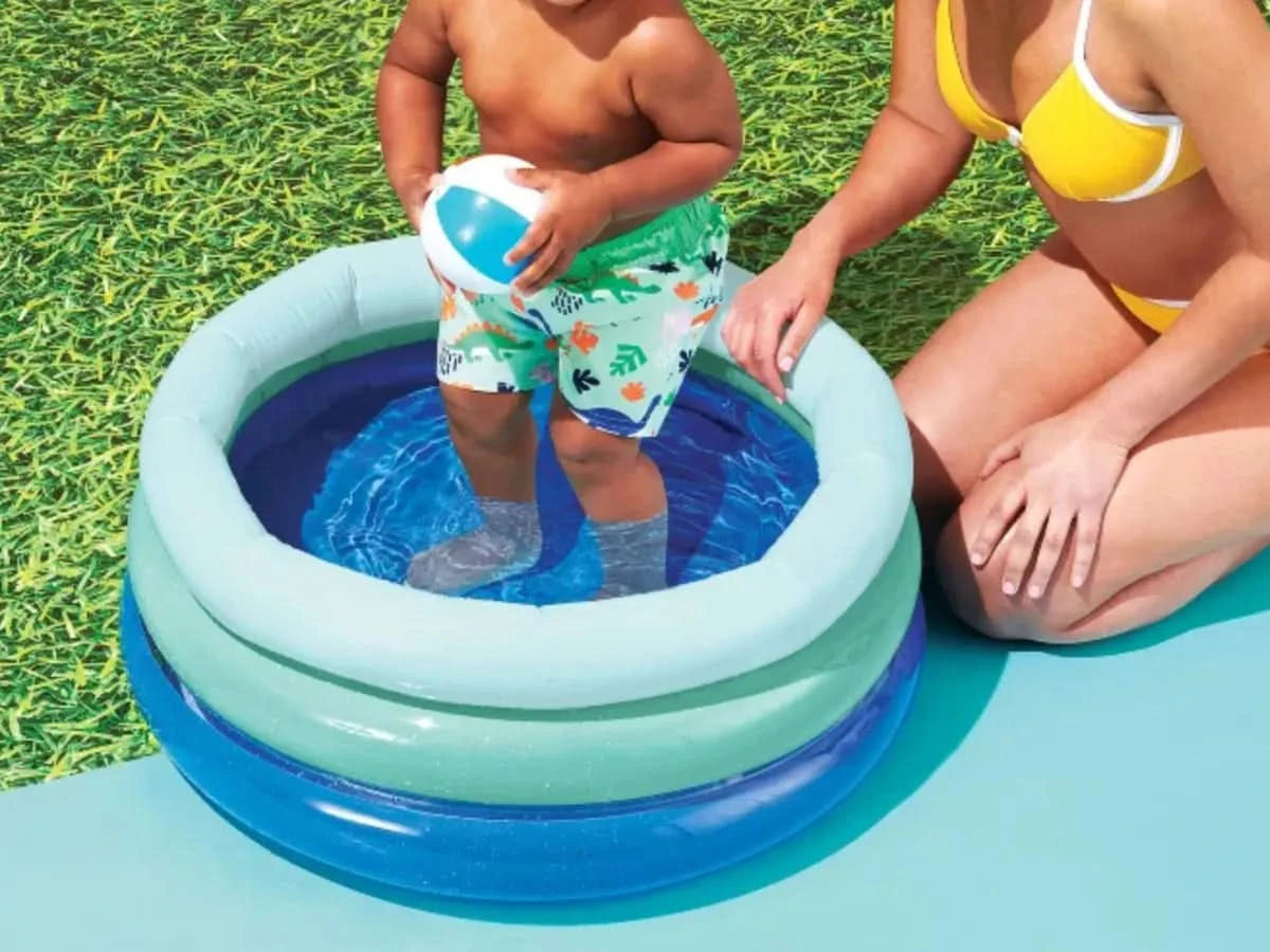 Sun Squad Mini Piscina de 3 Anillos 11 Gal PVC Inflable Rosa 27in de Diámetro, azul