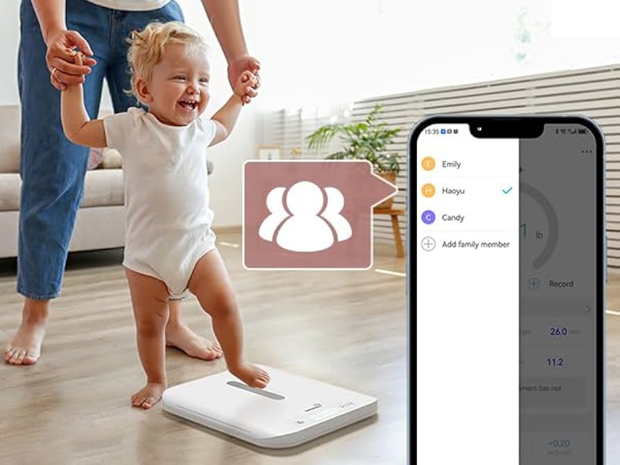 GROWNSY Báscula inteligente para bebés/mascotas, báscula digital de peso para bebés con aplicación para rastrear el crecimiento