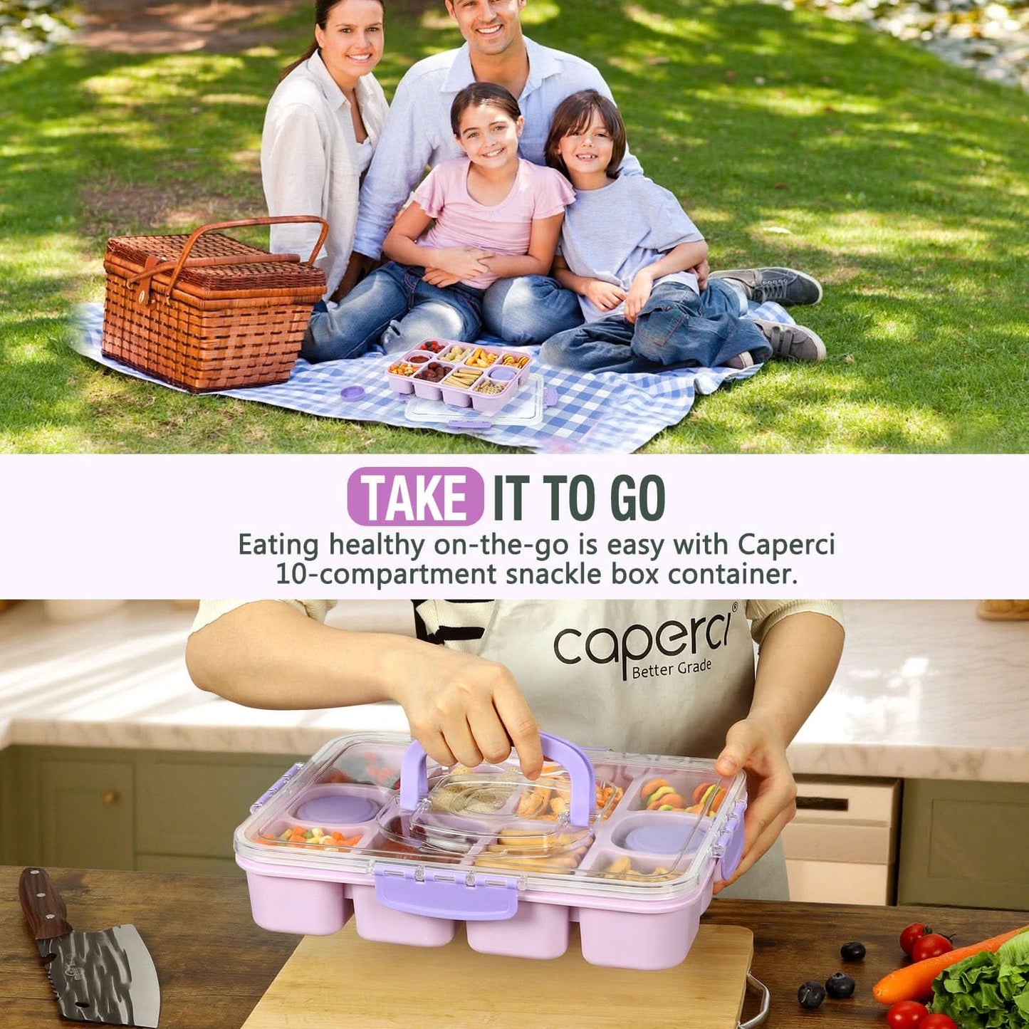 Caperci Contenedor original para aperitivos, bandeja dividida de 10 compartimentos