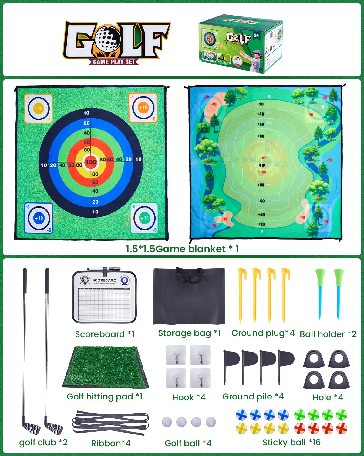 Juego de chipping de golf Minetom con tapete de golpeo, 152 x 152 cm