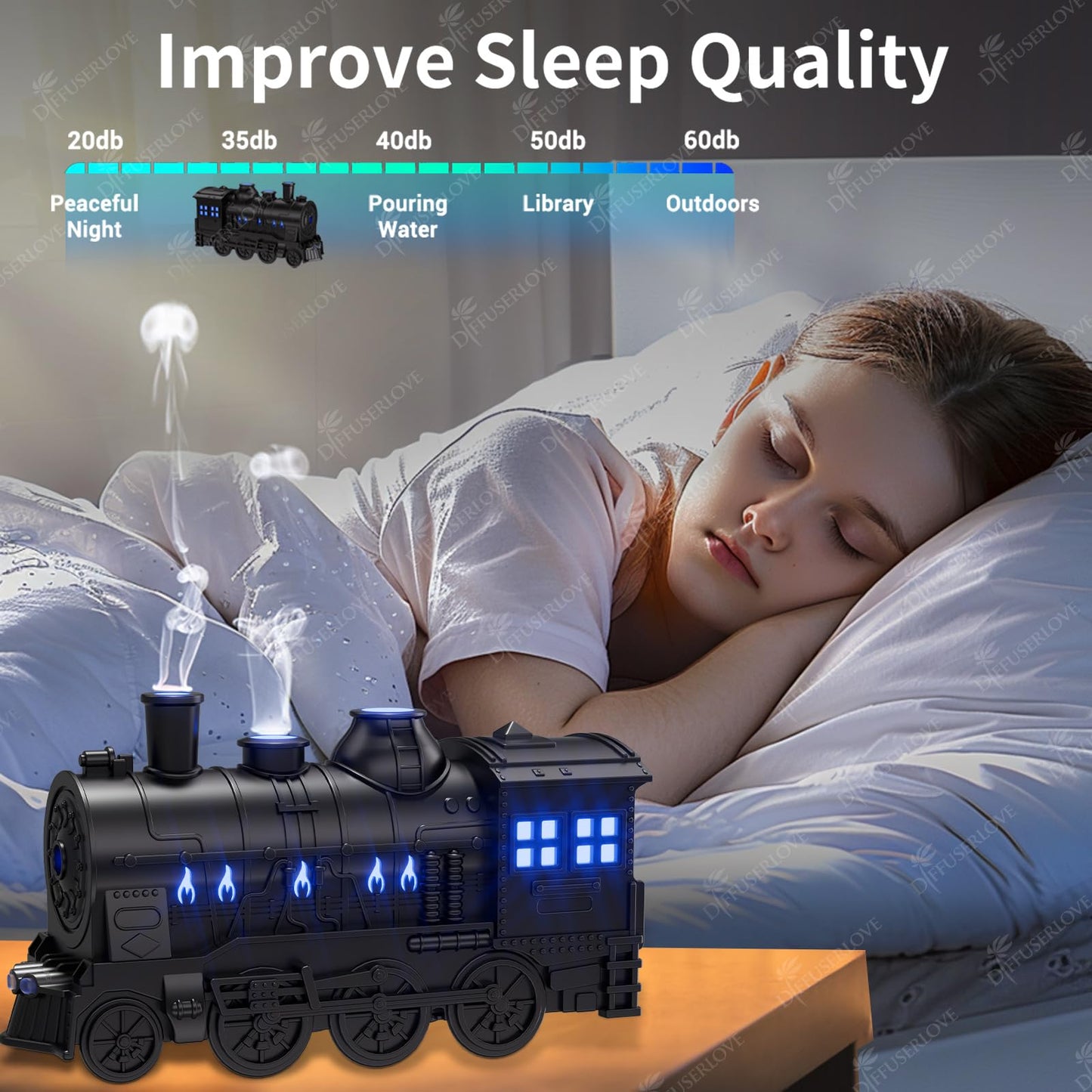 Difusor de aceites esenciales Diffuserlove Train de 300 ml, vapor frío