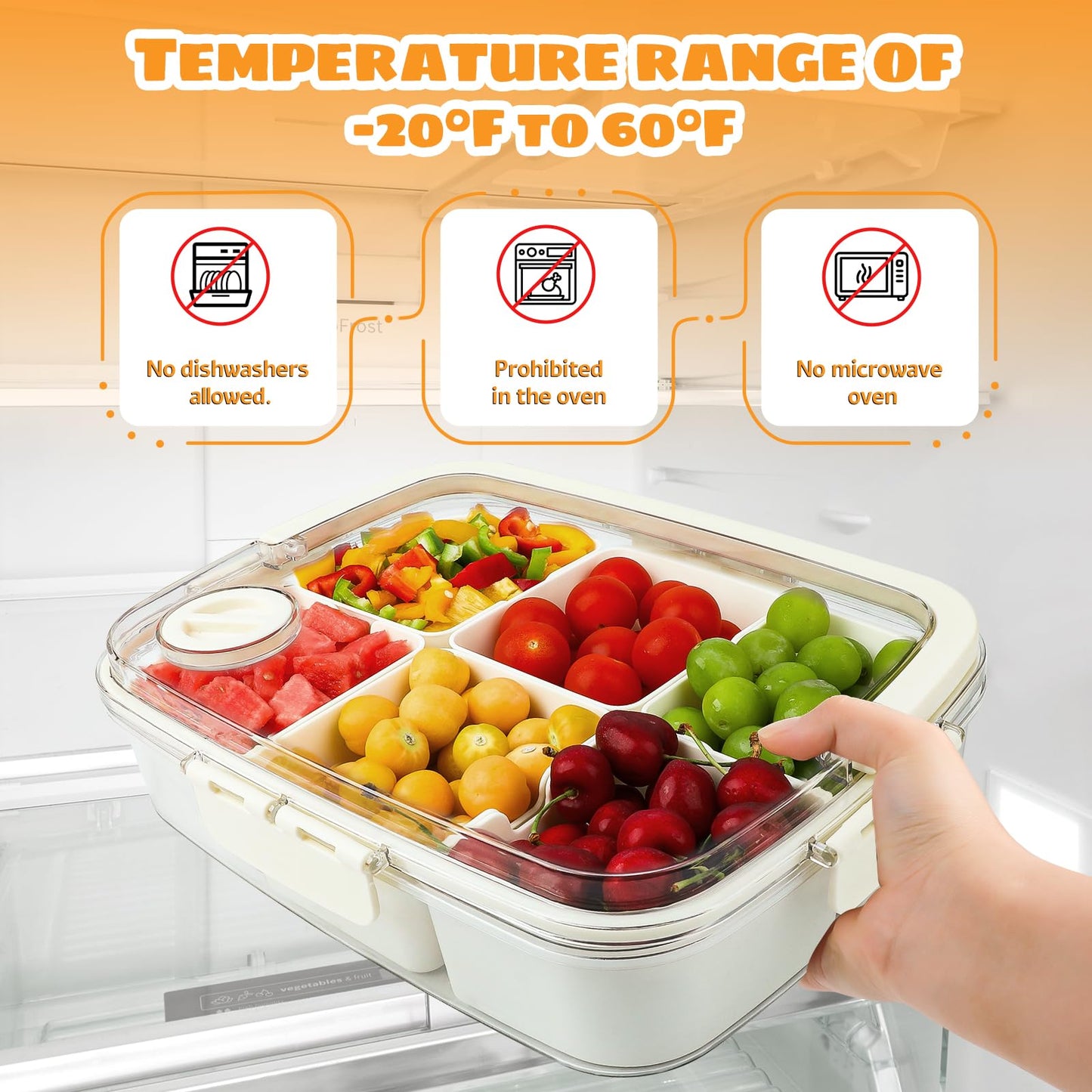 Bandeja para servir dividida con tapa y asa