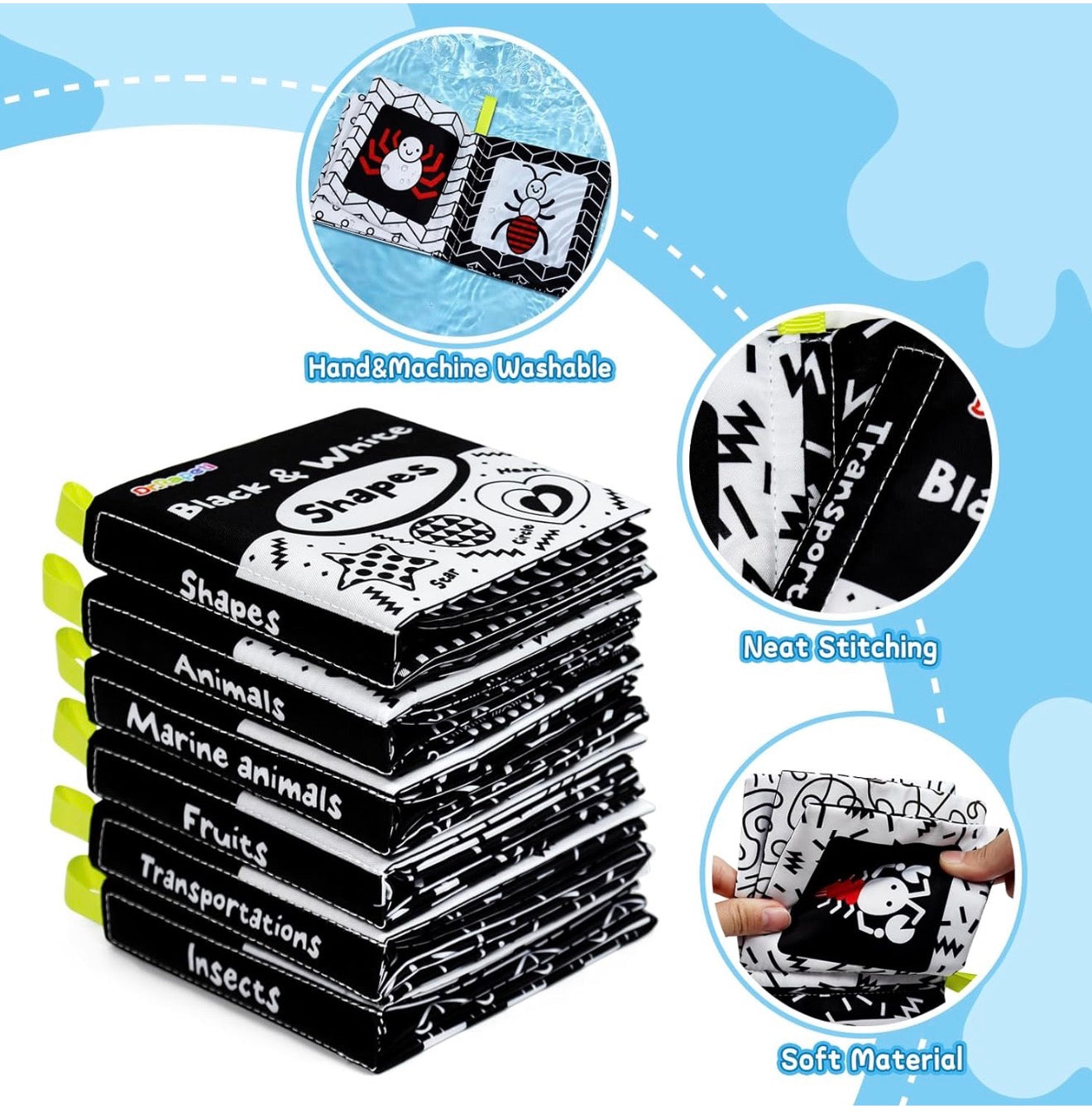 Dr.Rapeti Libros de tela suave para bebés, libros de baño, paquete de 6 para bebés