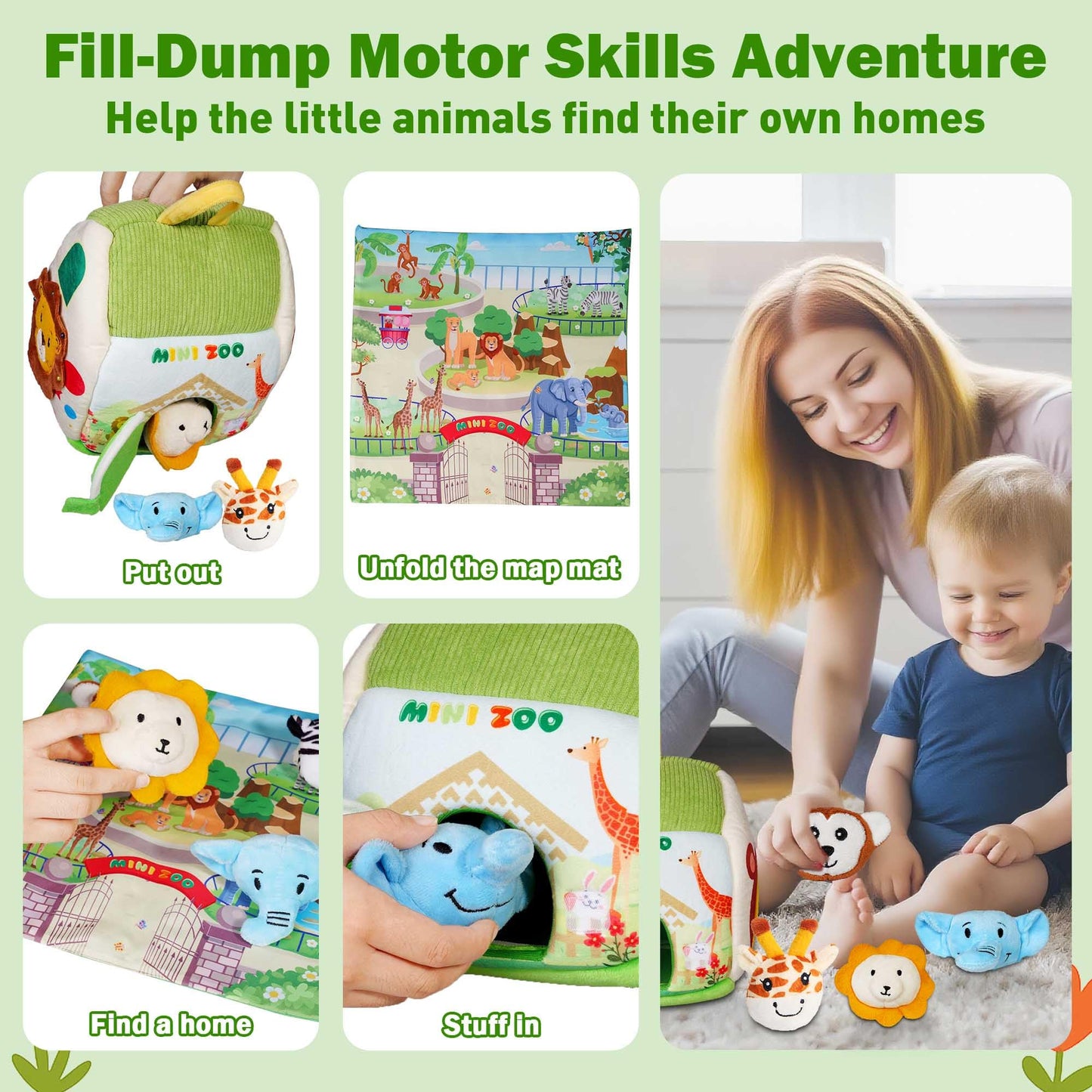 Juguetes para bebés de 6 a 12 meses, juguete suave de zoológico con 5 animales de peluche