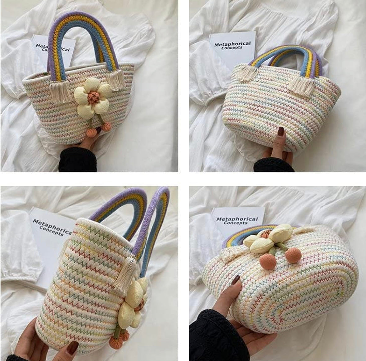 Bonita bolsa de paja de flores