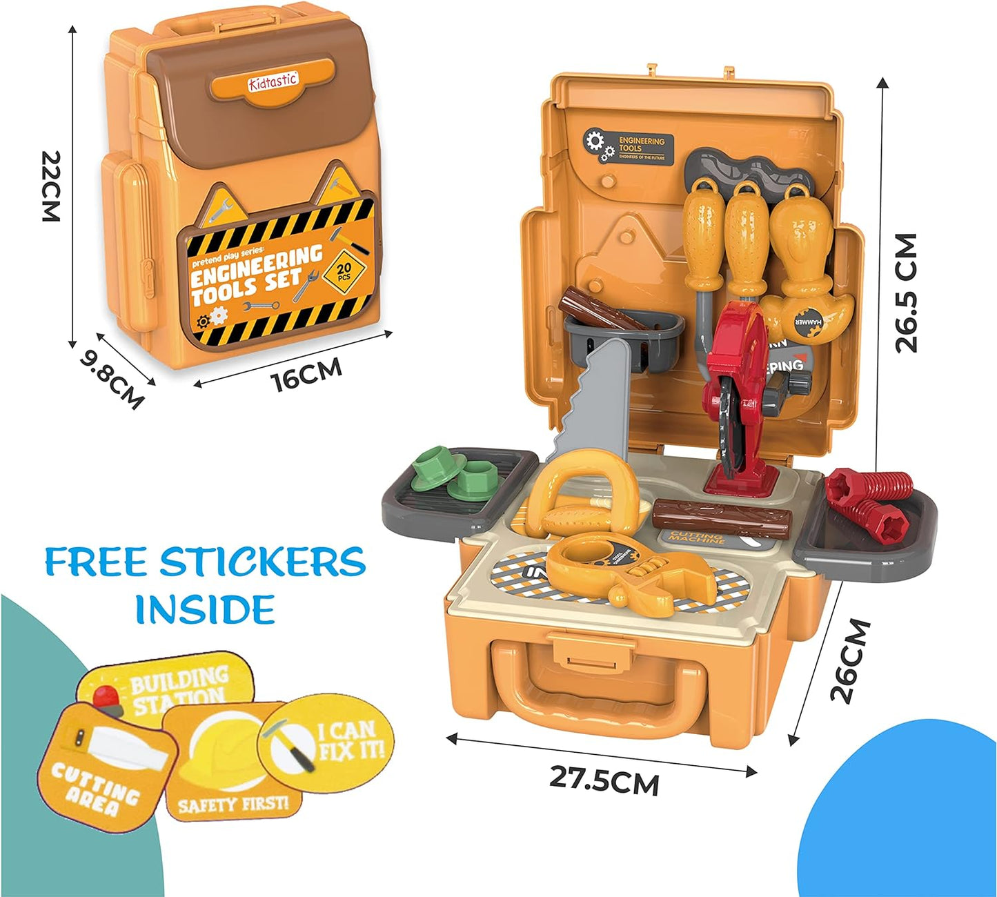 Kidtastic Juego de bolsas de herramientas de ingeniería de aprendizaje STEM, 20 piezas